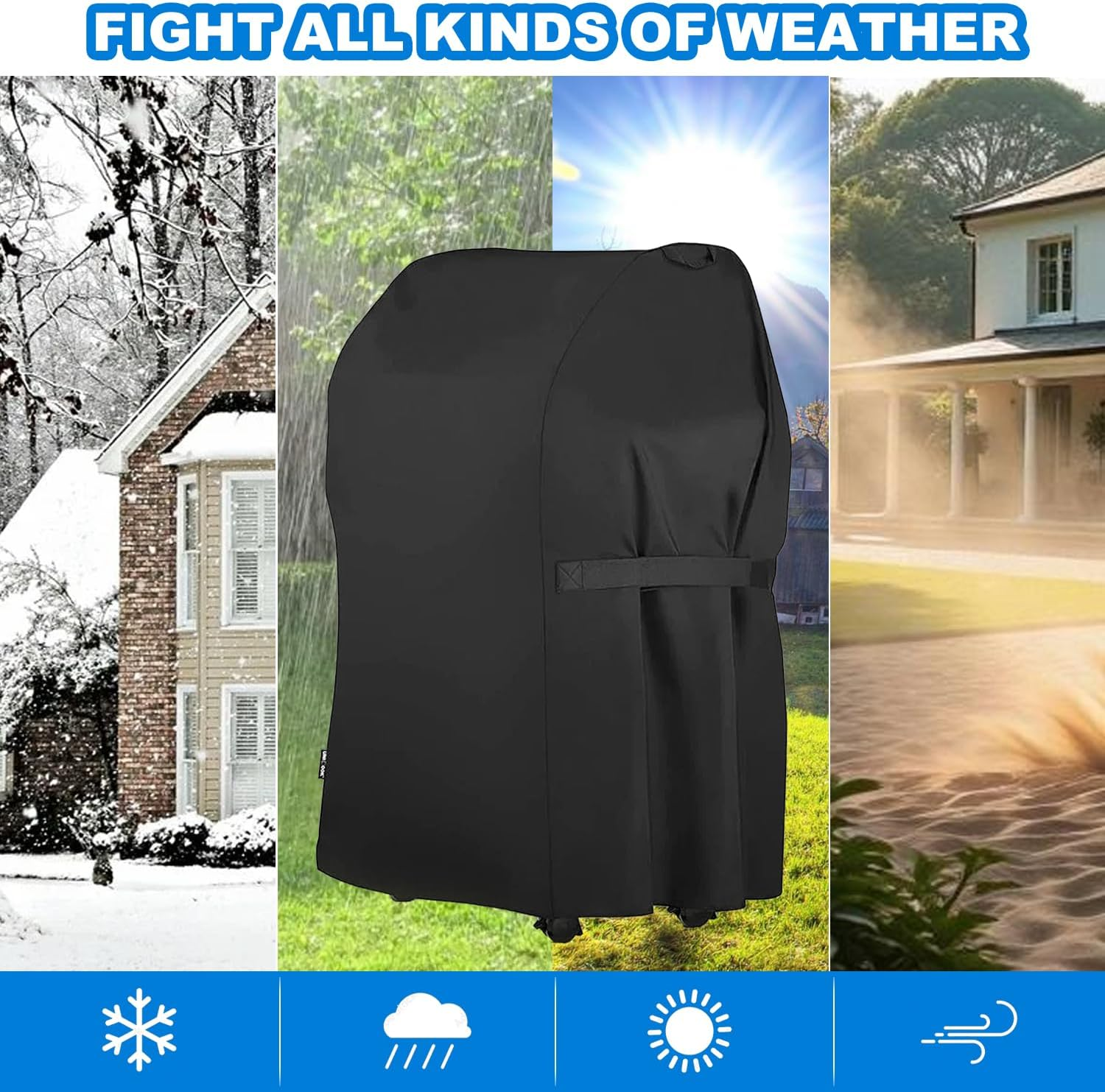 Extended BBQ Cover, Outdoor Waterproof Weber Q Cover for Q100 Q1000 Q1200 Q200 Q2000 Q2200 Series Grill Cover for Weber Q1200 Series on Cart, Longer Barbecue Cover for BBQ Cover image number 2