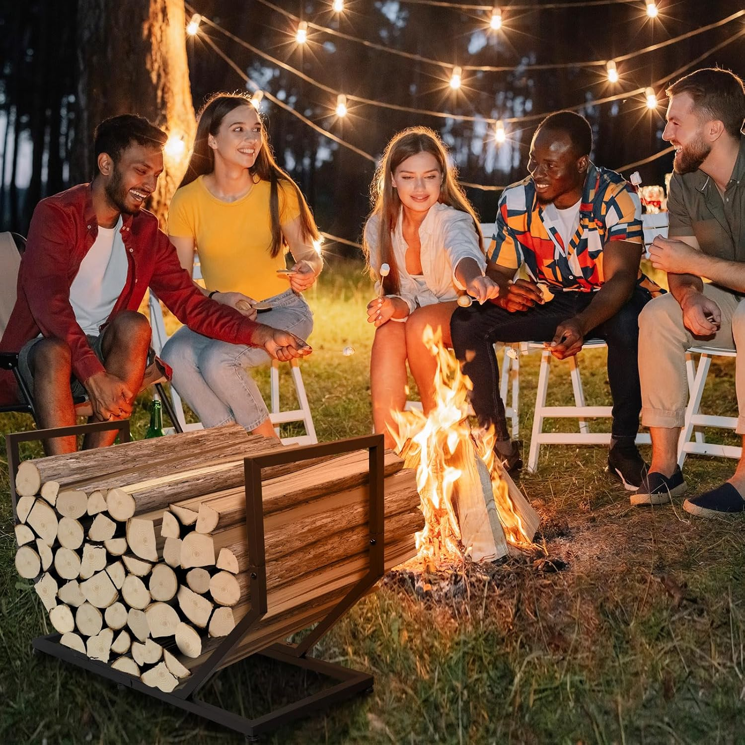 Firewood Rack Outdoor Indoor,31 Inch Firewood Holder,2.58Ft Heavy Duty Metal Firepace Log Holder,Wood Storage Rack with Adjustable Feet,Black image number 3