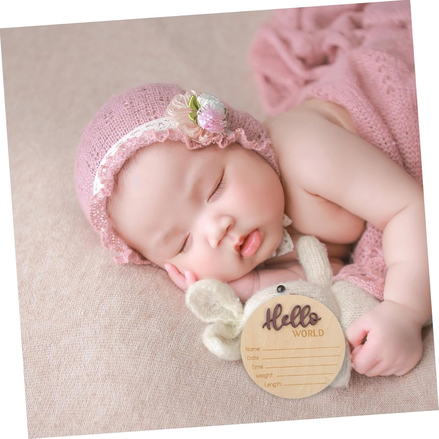 GARVALON Birth Announcement Sign Newborn Name Photography Accessory Wooden round Board Easy to Use image number 1