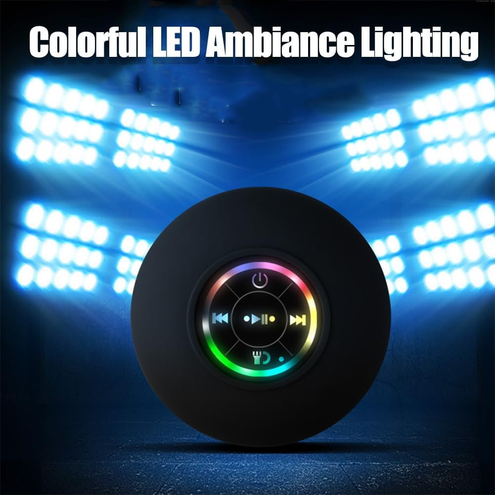 Mini Bluetooth Waterproof Speaker with LED Light, Waterproof Mini Bluetooth Shower Speaker, Portable Wireless Shower Speakers with Mic & Suction Cup, IPX4 for Bathroom (Yellow)