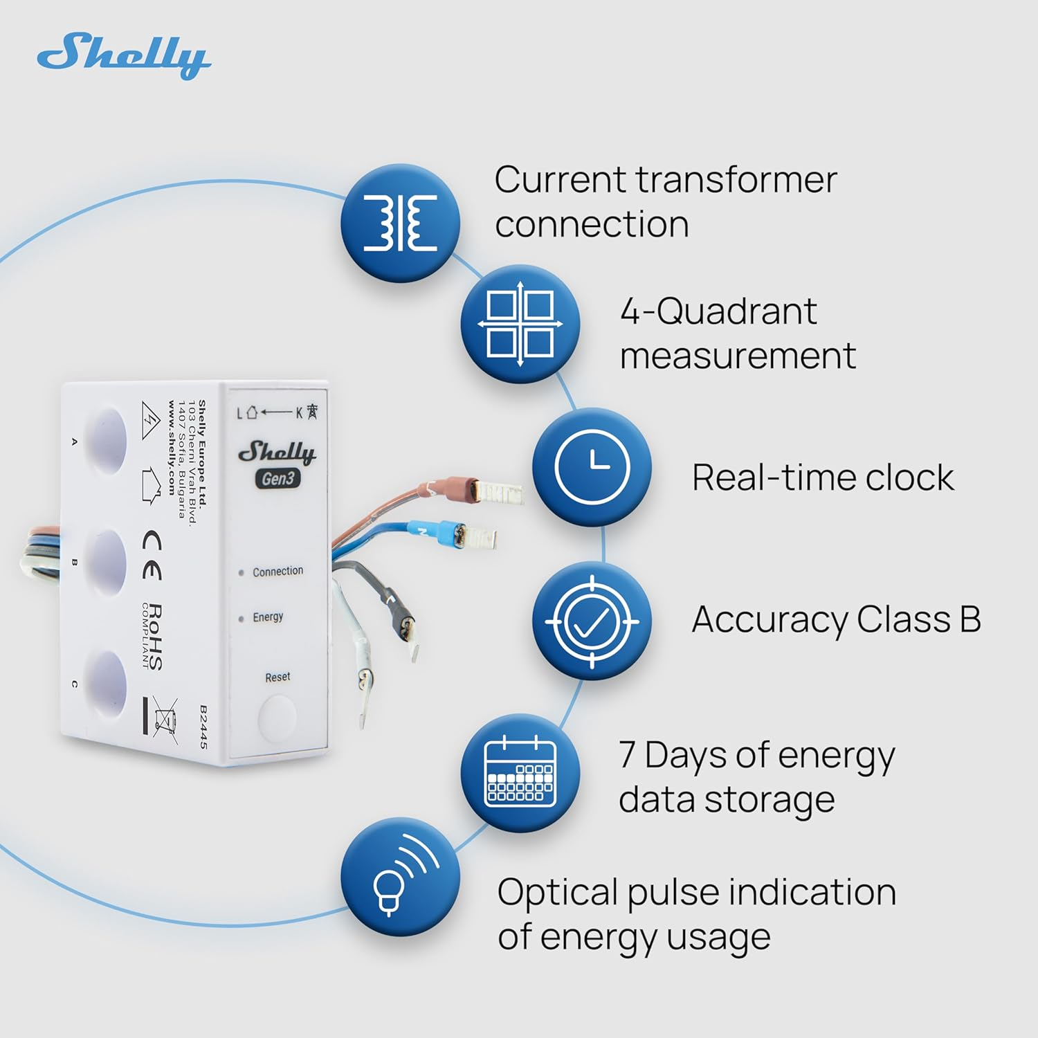 Shelly 3EM-63W Gen3, Wifi Energy Meter for Three or Single Phase Systems, Real Time Four Quadrant Measurement, No Load Threshold, Photovoltaic Compatible, No Hub Required image number 4