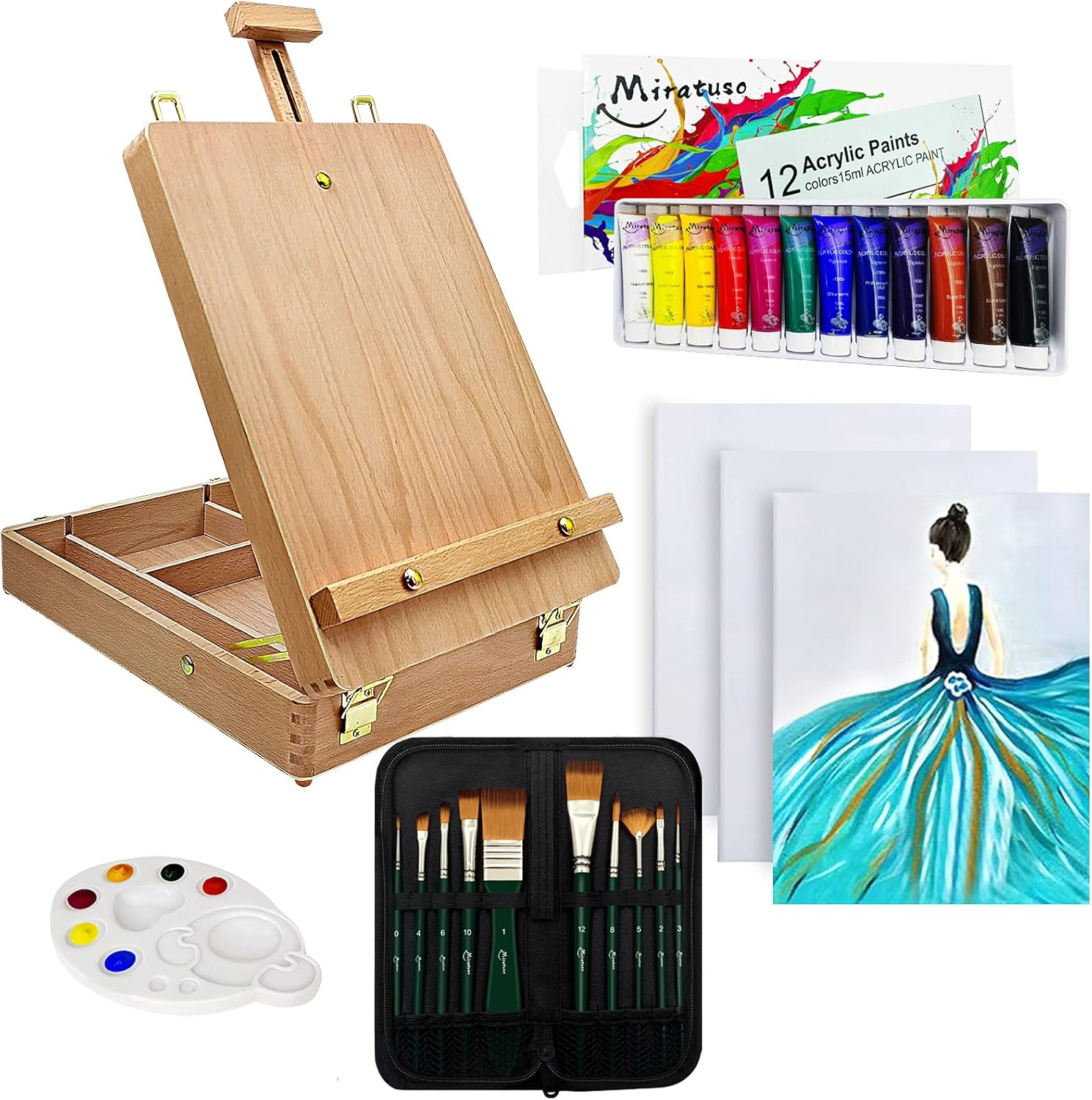 Table Top Easel Art Easel Shetchbox Easel Tabletop Easel, Premium Wooden Artist Desktop Case for Student Artist Beginner image number 6