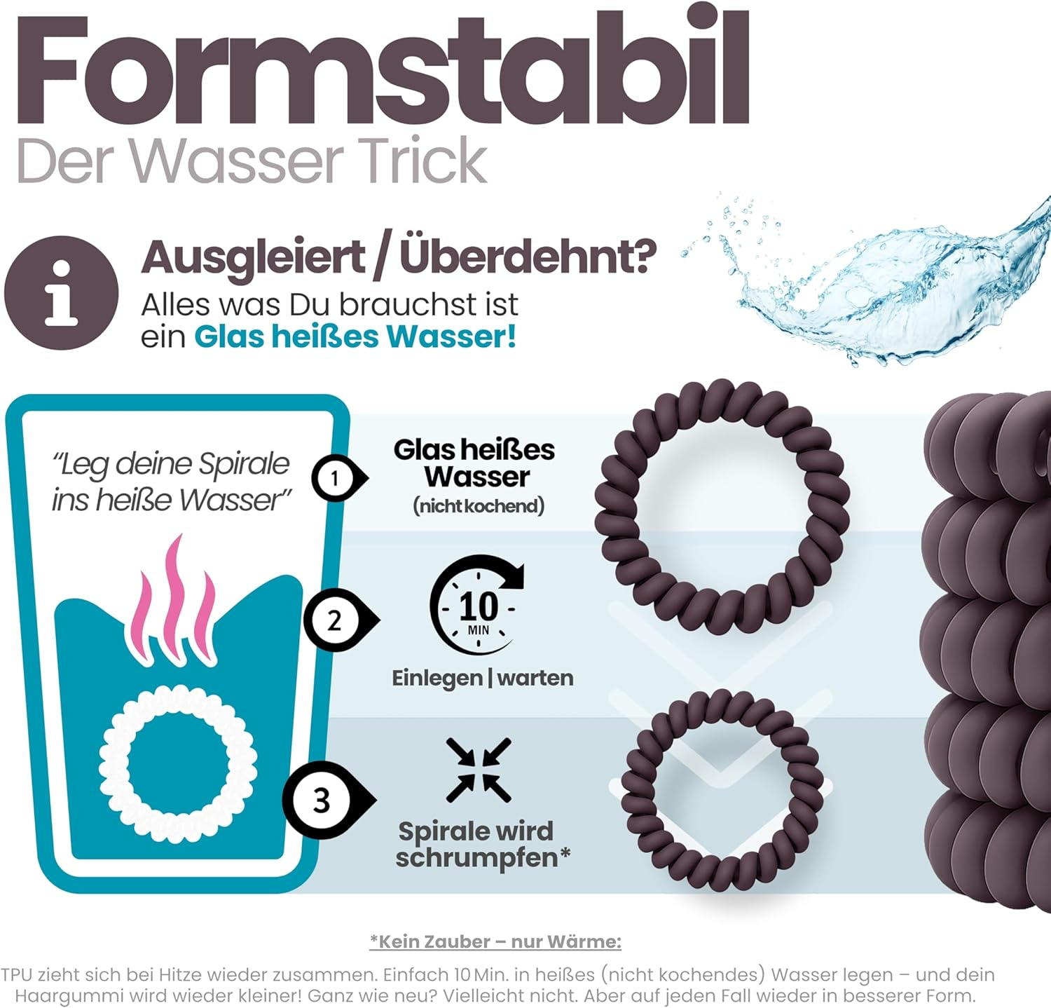 Specora Spiral Hair Scrunchies Aubergine Pack of 10-5 Cm - TPU - Telephone Cable Scrunchie - No Pulling & Tangling - Elastic, No Imprint, Gentle on Hair image number 6