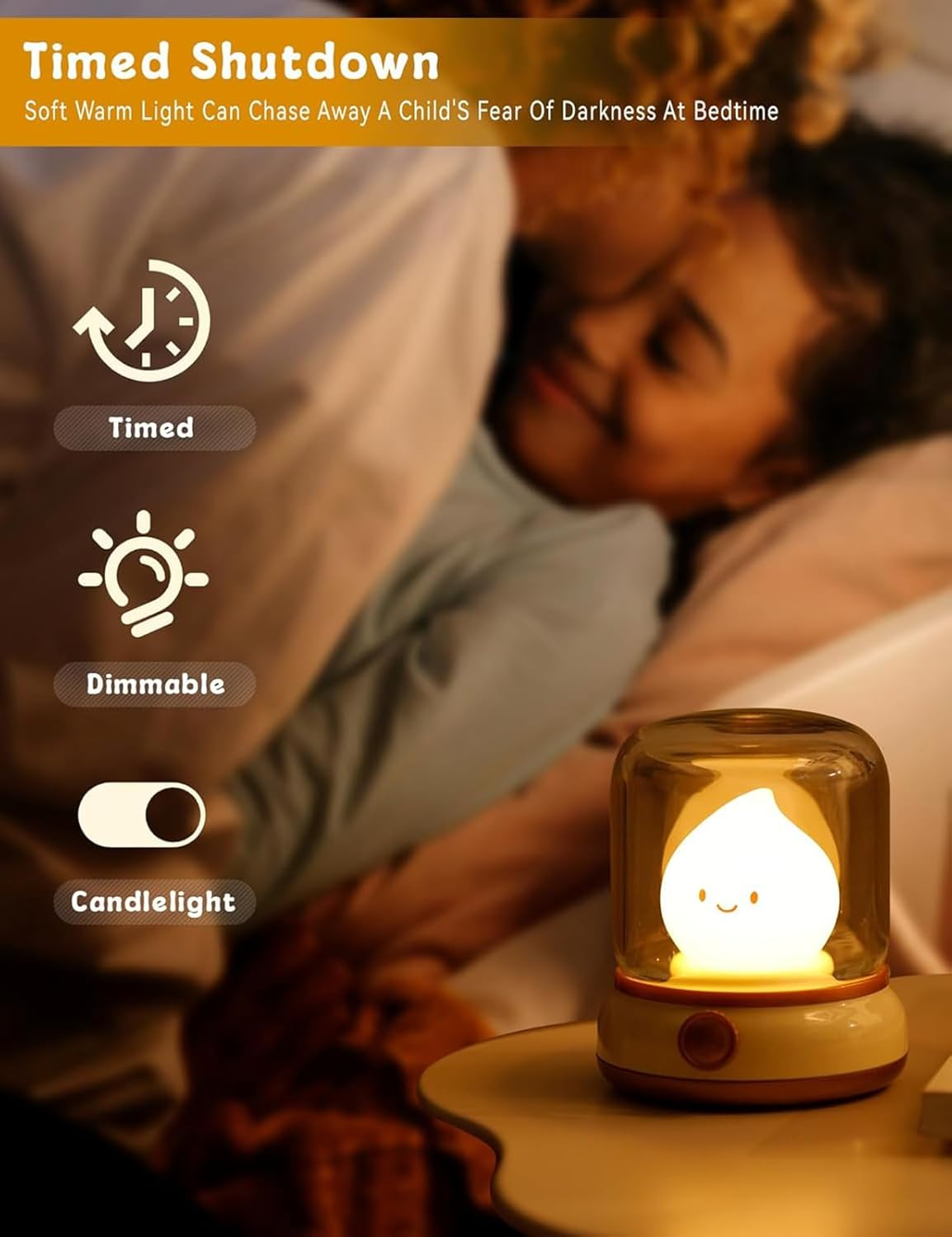 Youker Night Light for Kids Cute Kerosene Lamp Rechargeable Portable Small Light with Timer LED Bedroom Nightstand Light for Children Boy Girl Baby - Yellow image number 2
