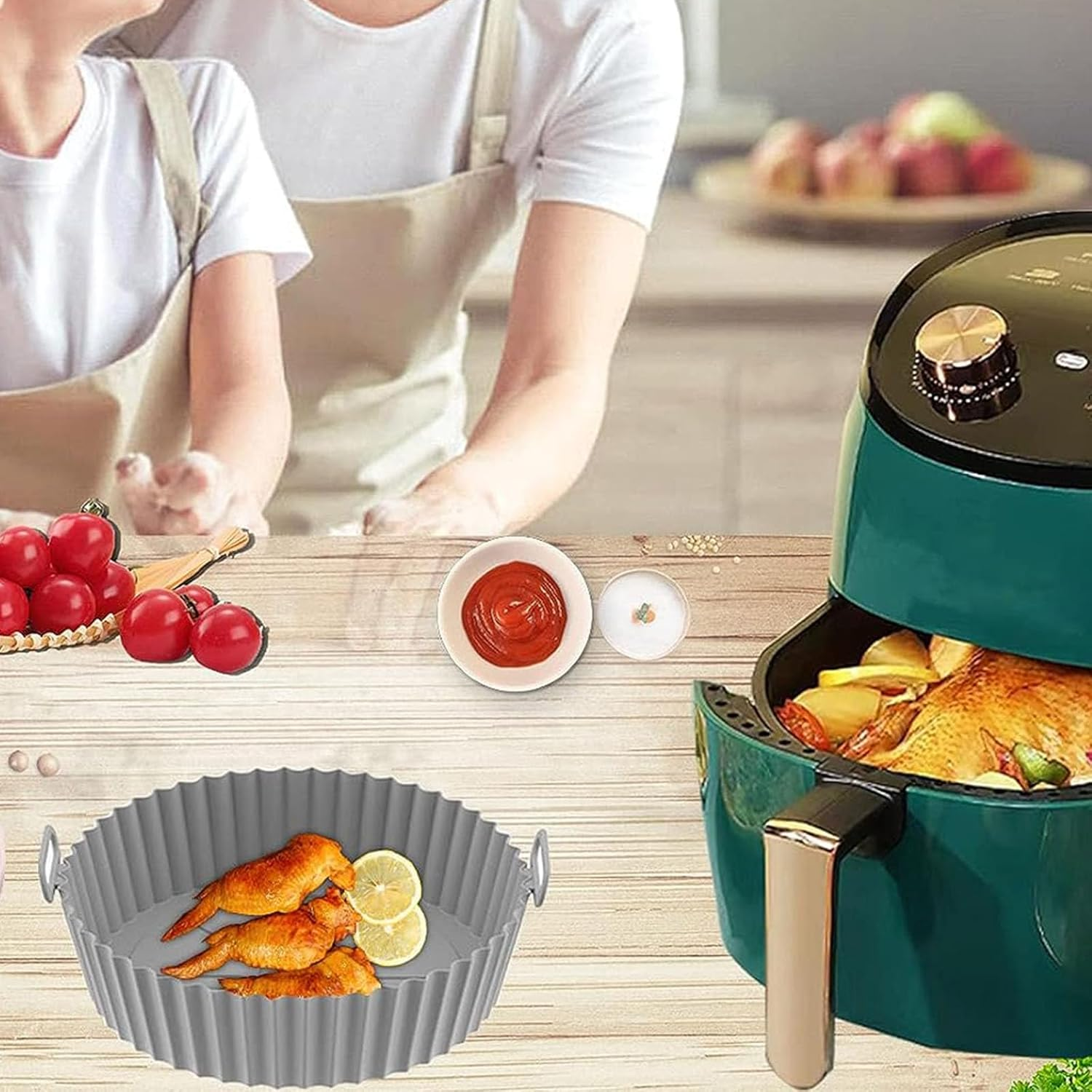 2Pcs Air Fryer Silicone Pot, Reusable Air Fryer Liners, Air Fryer Basket, Kitchen Accessories Replacement for Disposable Parchment Paper Liner, Compatible with Ninja, Tower, COSORI (Grey) - Grey image number 6