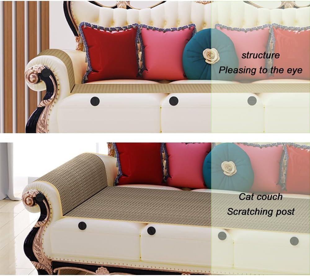 TOMVAES Cat Scratcher Sofa, Vintage Style Cardboard Cat Bed and Scratching Board, Corrugated Paper Cat Furniture Protector for Indoor Cats Red image number 3