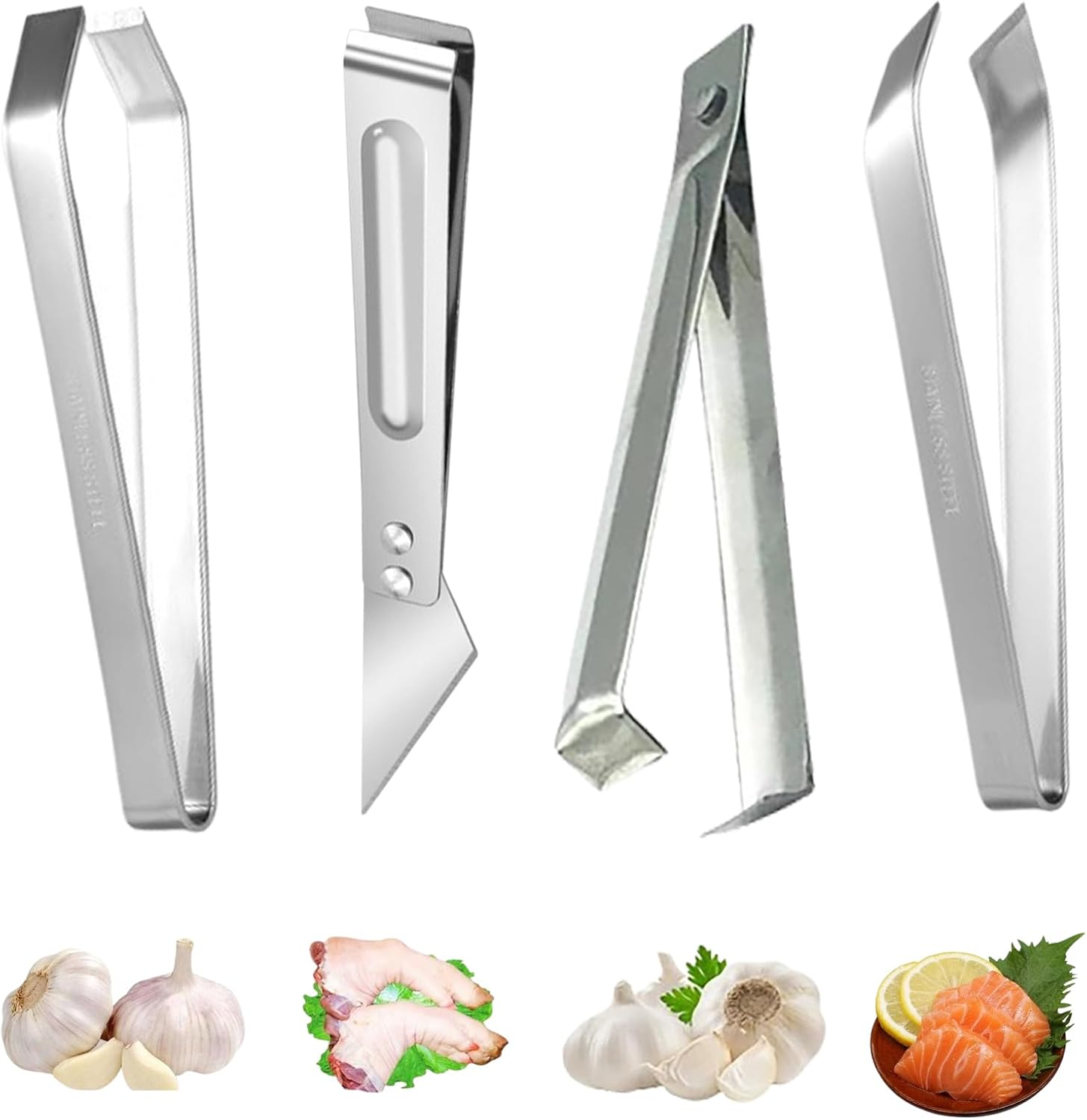 4Pieces Fish Bone Tweezers Upgraded - Global Japanese Pin Tweezer Pliers Curved Non-Slip Grip Set Remover Kitchen Tool Flat Bevel Edge Stainless Steel Fishbone Clips image number 5