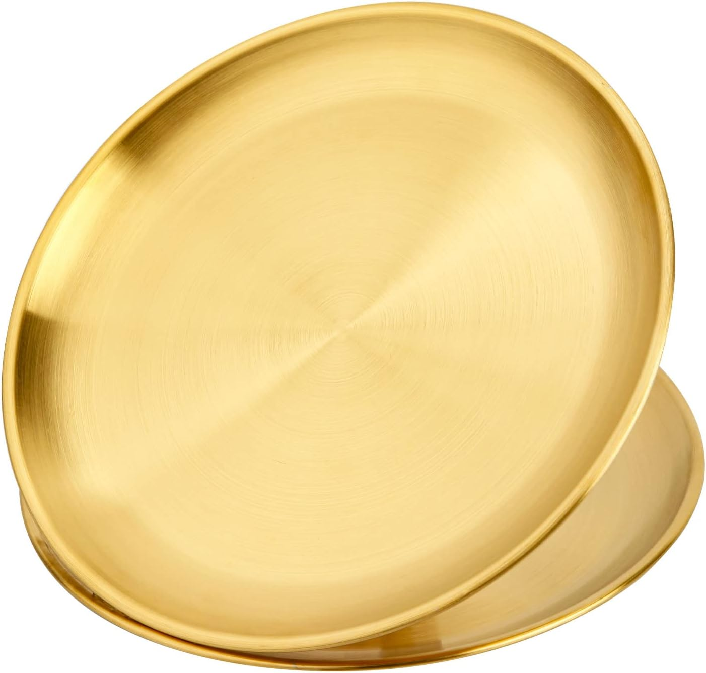 Hbluefat 2Pcs 12In Gold Stainless Steel Tray for Serving Decorative Gold Jewelry Bar Jewelry Dish Key Bowl Mirror Dresser Decor Coffee Fruit Metal Perfume Trim Storage Dessert(Round)
