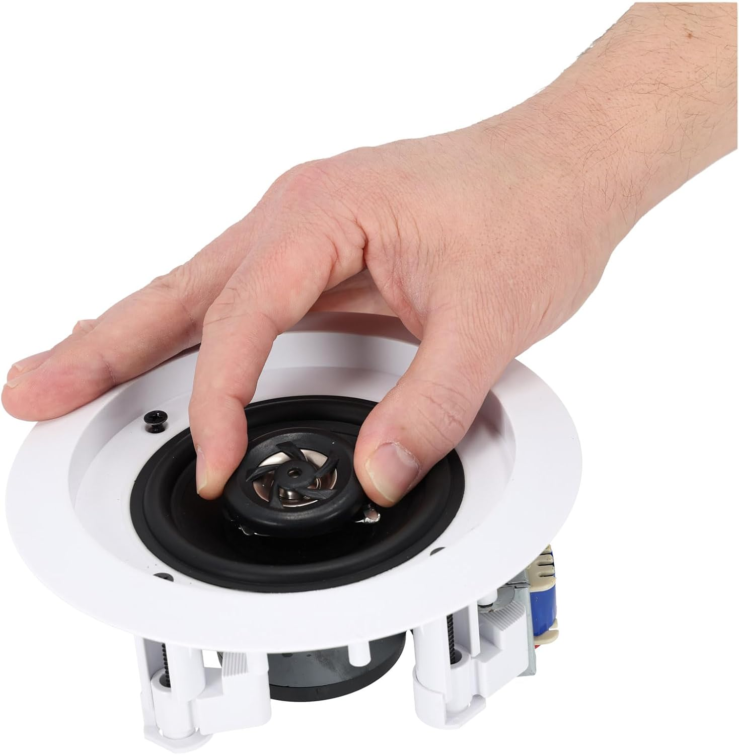 Rockville CC4T White, 4 70V In-Ceiling Speaker, Paintable Flush-Mount Grill, Swivel Tweeter, 8-Ohm Compatible, Perfect for Restaurants, Offices, and Commercial Audio