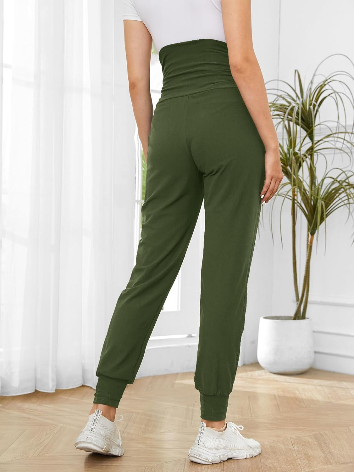 PARNIXS Women'S Maternity Workout Leggings over the Belly Pregnancy Yoga Pants with Pockets Soft Activewear Yoga Pregnancy Pant（2-Piece Set） image number 4