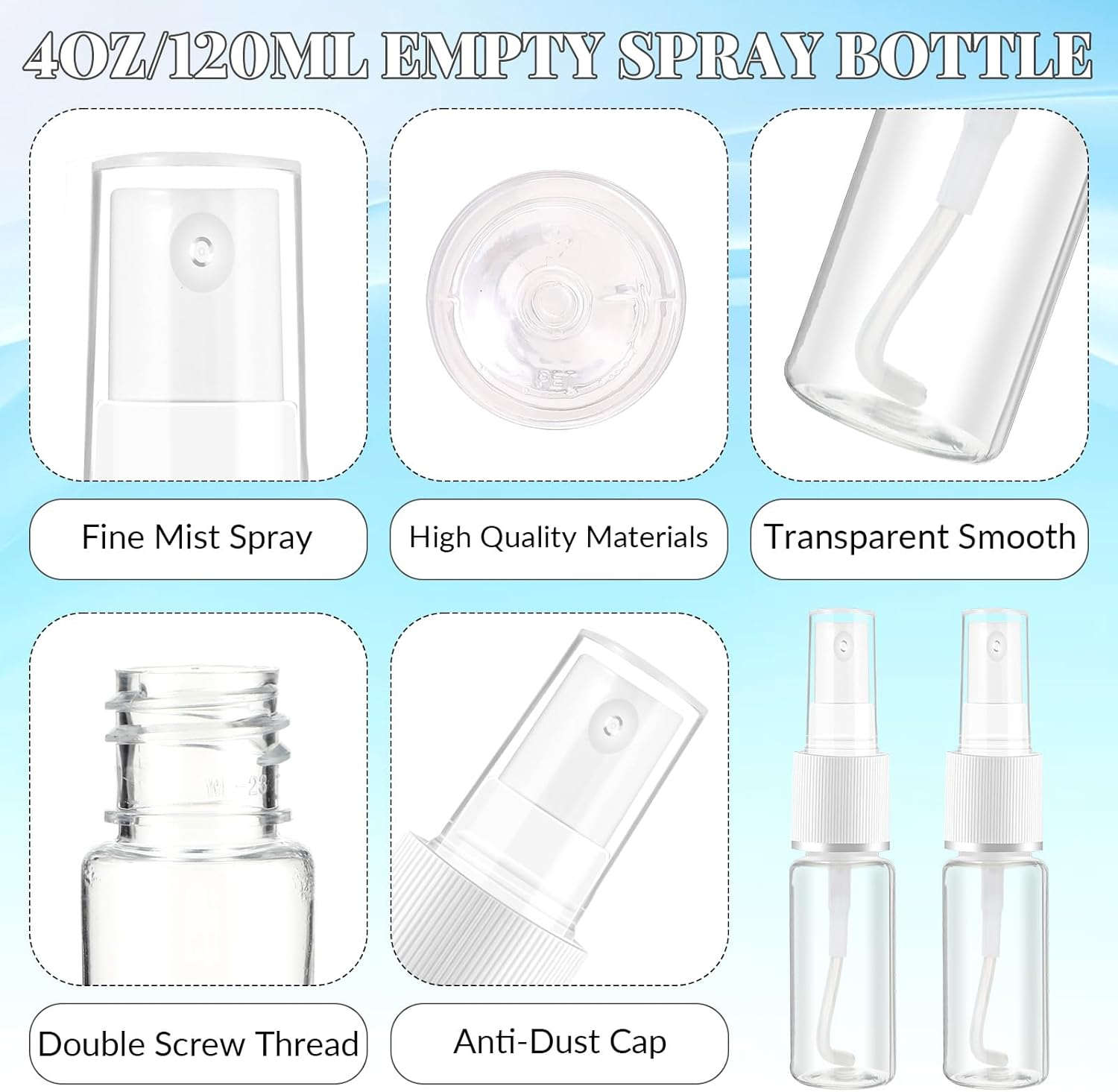 IANFAN Pack of 4 Transparent Spray Bottles, 20 Ml Spray Bottles, Small for Filling, Fine Mist Spray Bottle, Empty, Portable Perfume Atomiser, Travel Atomiser for Water, Alcohol, Perfumes image number 5