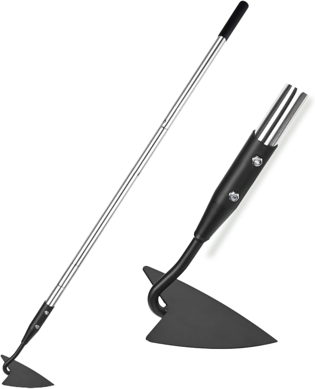 Warren Hoe, Carbon Steel Triangle Garden Hoe with Stainless Steel 57" Adjustable Long Handle, Heavy Duty Gardening Hand Tools Hoe for Ridging Weeding Digging Loosening Edging Soil, Balck image number 1