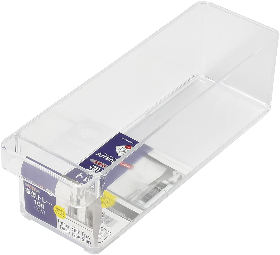 Pearl Metal HB-6046 Storage Tray, Deep, Slim, Width 3.9 Inches (10 Cm), under the Wash Basin, Kitchen, Made in Japan, Clear, Arrangement Free image number 2