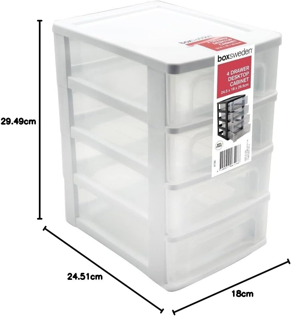 UNITED 4-Tiers White Drawer Desktop Cabinet Storage Organiser Box Office Stationery 24Cm image number 2