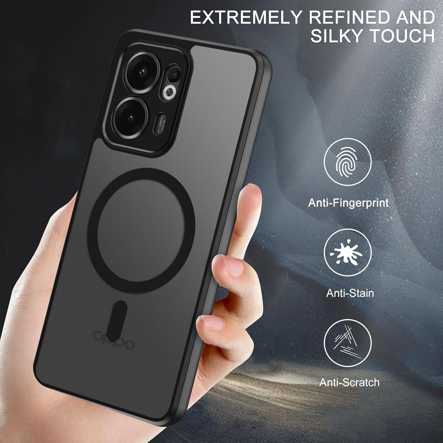 BENTOBEN for OPPO Reno 13 F 4G/5G Case, Magnetic Skin-Friendly Touch Slim Matte Phone Cases Supports Wireless Charging, Frosted Shockproof Full Body Protective Cover for OPPO Reno 13F 6.67 Inch, Black image number 2