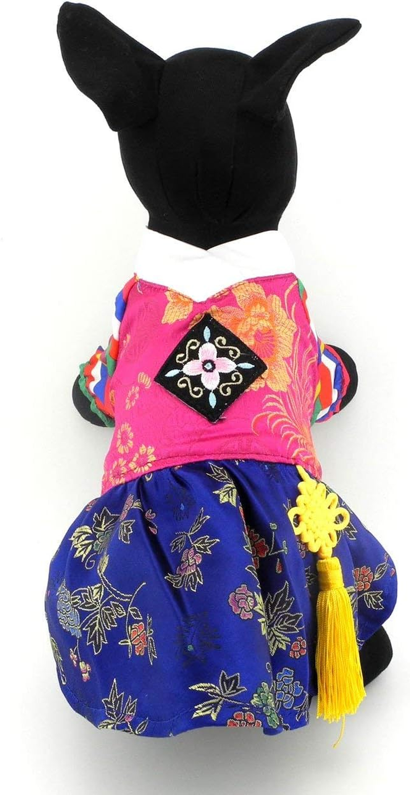 SELMAI Korean Traditional Hanbok Dog Costume for Small Dog Cat Puppy Holidays Dress Embroidered Silk Girl M image number 2