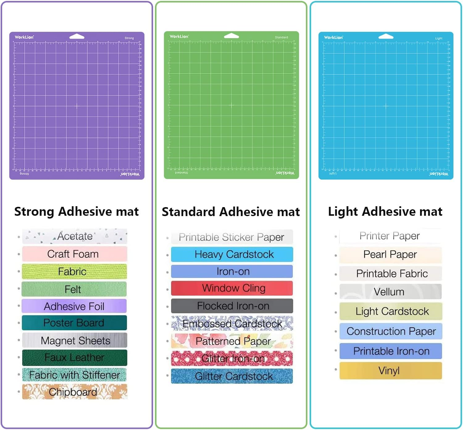 WORKLION Cutting Mat 12X12 for Cricut: Cricut Explore One/Air/Air 2/Maker Gridded Adhesive Non-Slip Durable Mat for Sewing Quilting and Arts & Crafts Projects - Cutting Mat Set(Variety) image number 2