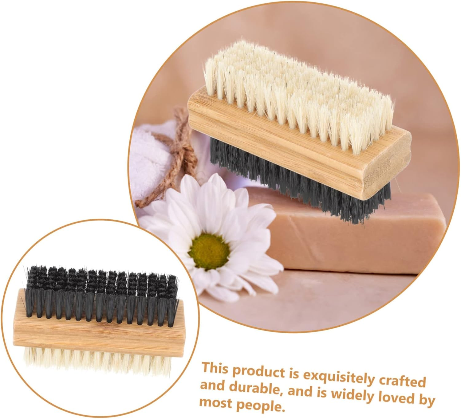 2Pcs Multi-Function Bamboo Fingernail Brush Thin Nail Brush for Shoes Hands Feet image number 4