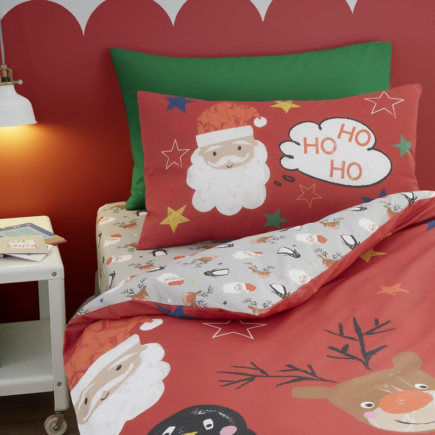 Bedlam - Ho Ho Ho - Reversible Duvet Cover Set - Single Bed Size in Red