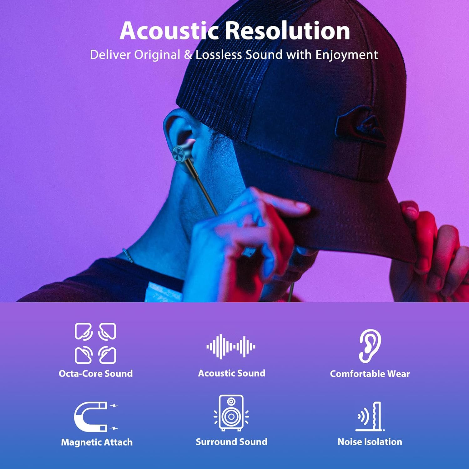 Jiunai USB C In-Ear Headphones for Samsung S24 Series, Iphone 15, Ipad Pro M4, Gradient Purple image number 2