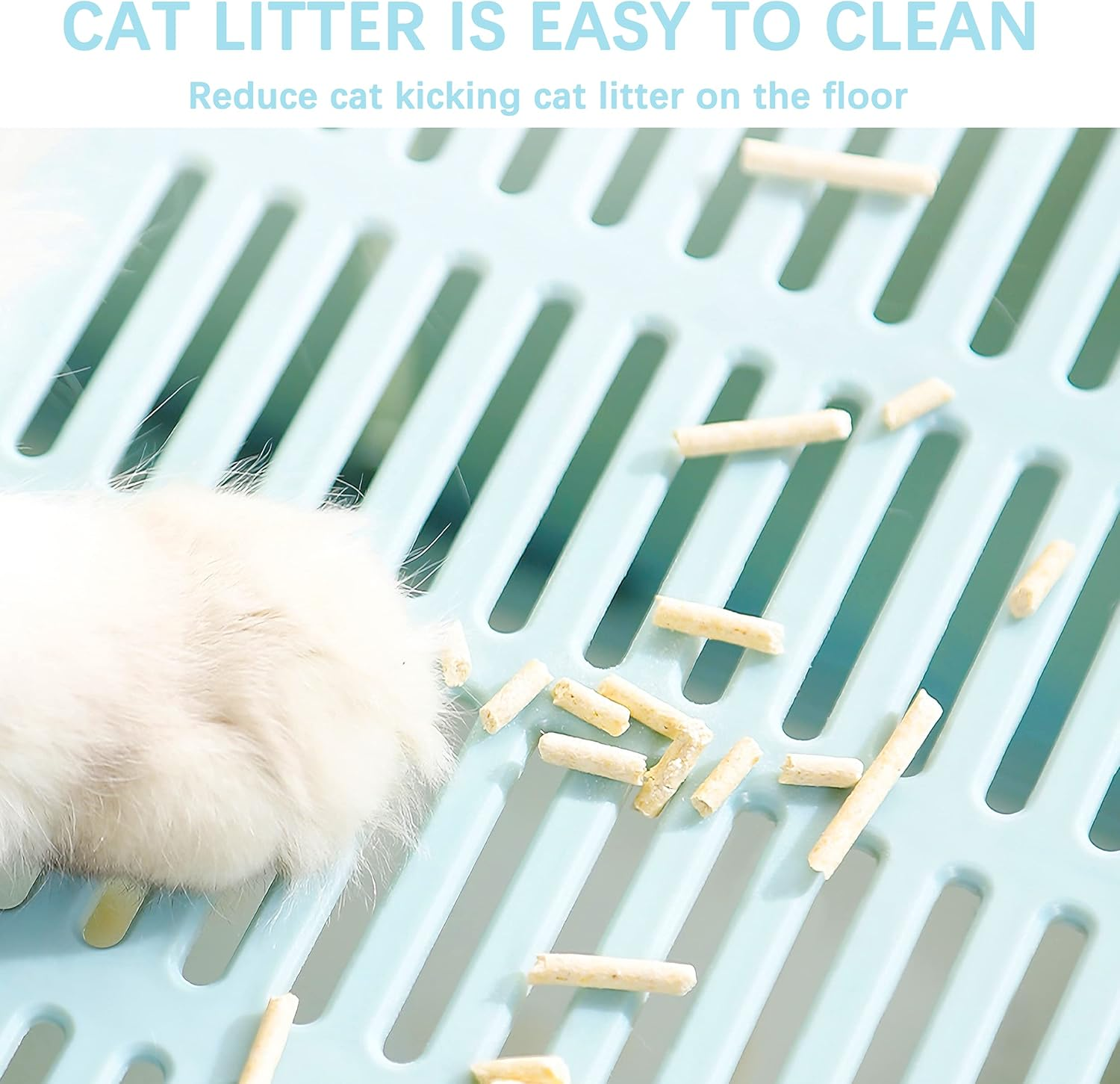 Cat Litter Box Large Pan - Foldable Top Exit Pet Boxes with Entry Lid, Plastic Cleaning Scoop,Cat Nail Clippers,Portable Cats Bowl (Blue) image number 2