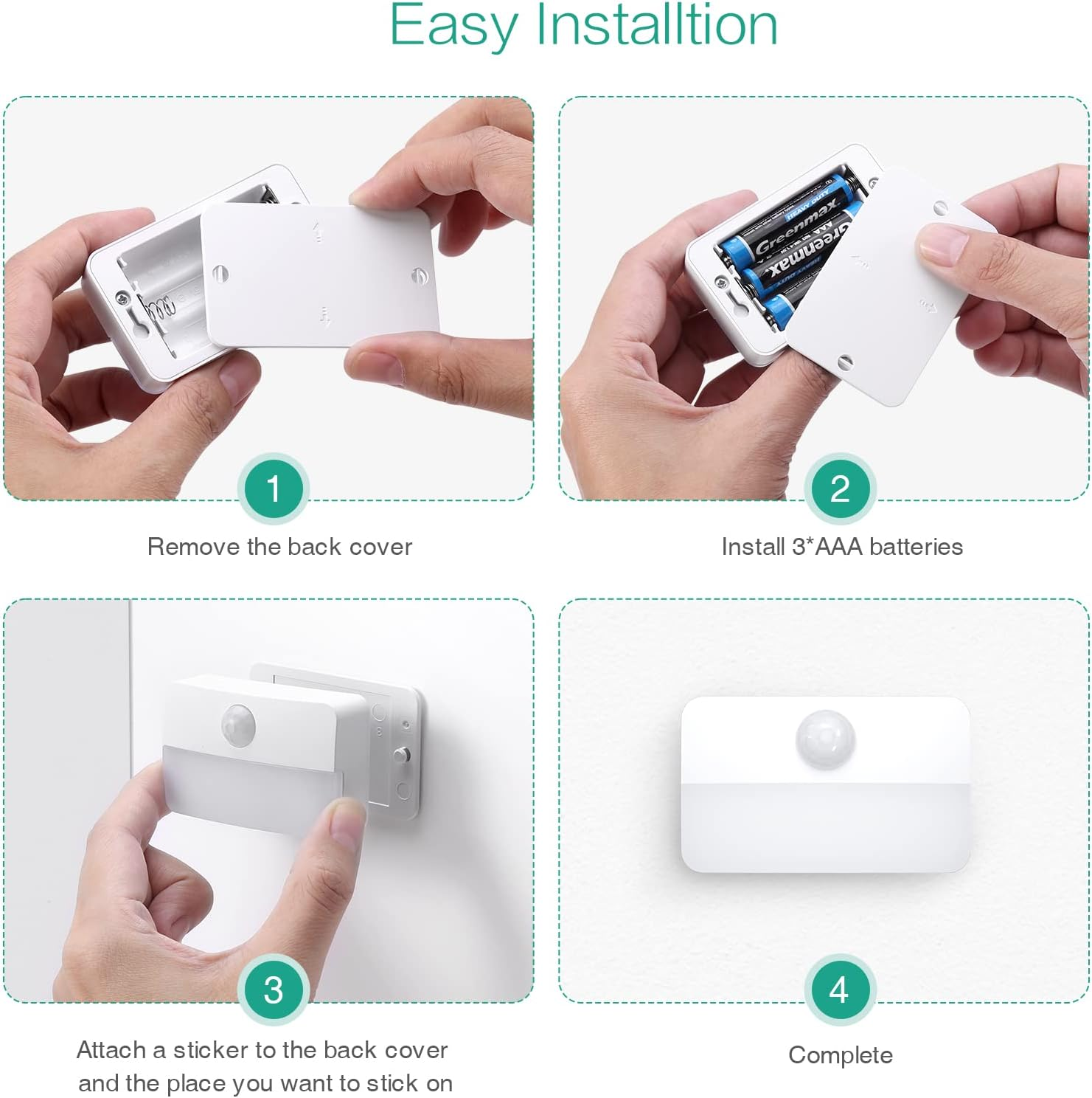 ORIA Motion Sensor Light, LED Night Light, Stick-On Night Light, Battery Powered Closet Light Stair Light, Auto On/Off, for Bedroom, Bathroom, Kitchen, Stairs, Hallway, Cupboard, Cabinet -Yellow +2Pcs image number 1