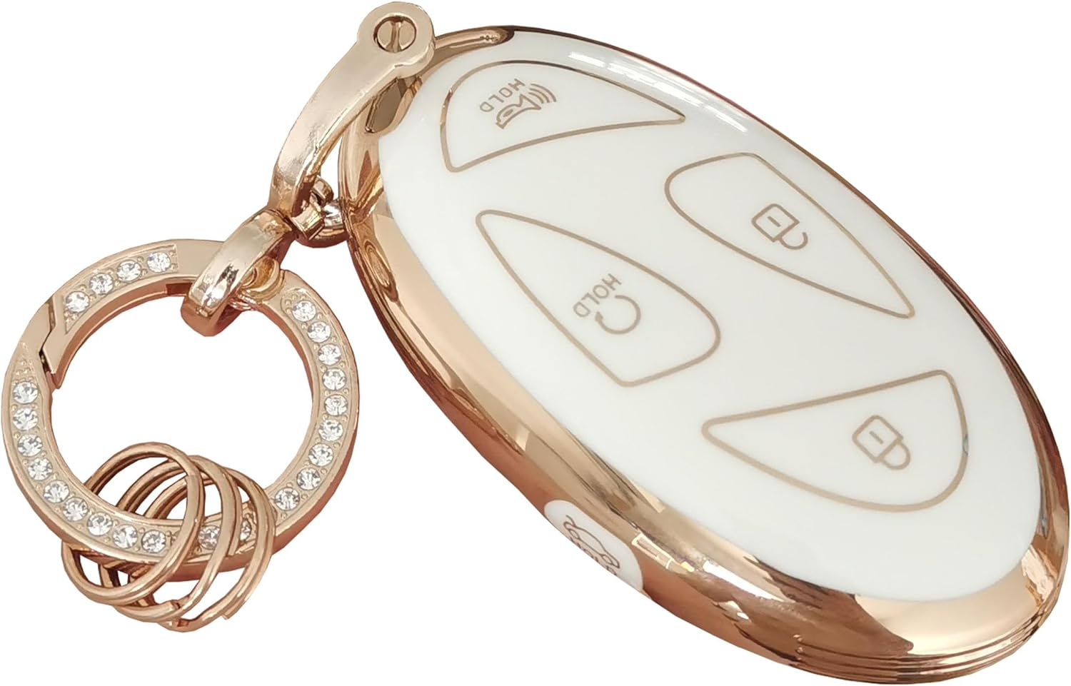 For Hyundai Key Fob Cover Key Fob Shell with Bling Keychain Fit for Hyundai Ioniq 6 Grandeur GN7 KONA 2023 2024 Smart Key (A-White-5B)