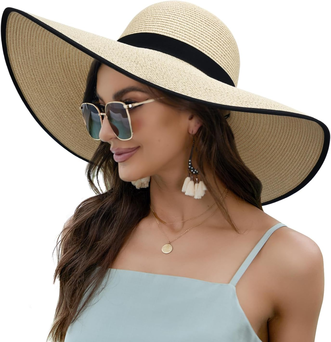 Naivlizer Women Wide Brim Sun Hat UPF50 Straw Summer Hat Floppy Beach Hat Roll-Up