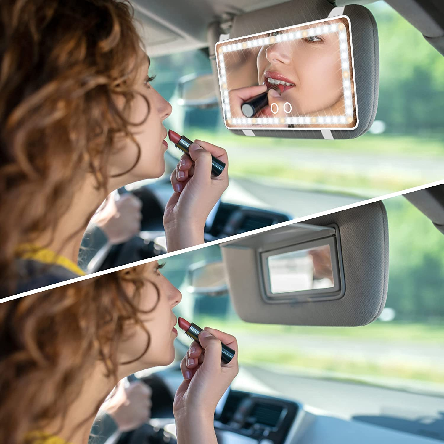 Car Sun Visor Vanity Mirror with Lights, 2 Pcs Rechargeable Car Makeup Mirror Accessories, Birthday Gifts for Women Girl, 3 Light Modes, Dimmable Touch Led Screen, Universal for Car Truck - 2Pack White image number 6
