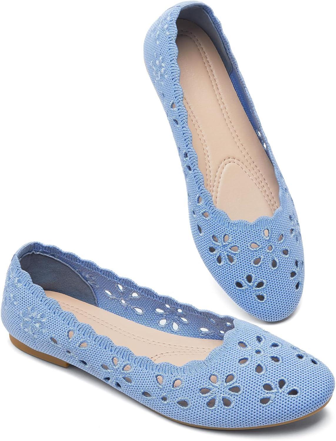 BABUDOG Knit Ballet Flats Shoes for Women,Womens Flats Dressy Comfortable,Women&rsquo;S Dress Shoes with Flower Eyelets,Slip on Casual Walking Flats