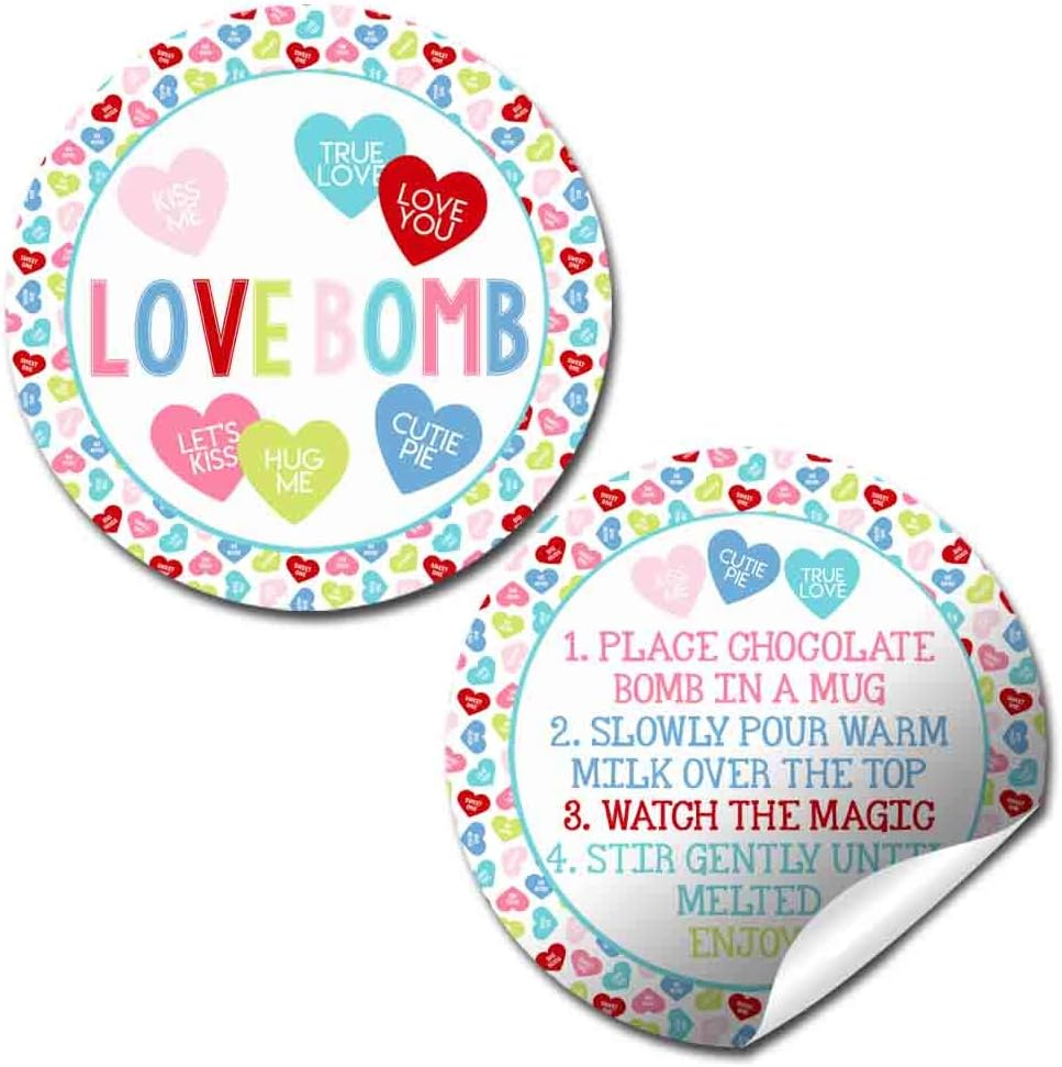 Love Bomb Candy Heart Themed Hot Cocoa Bomb Sticker Labels for Valentine'S Day, Total of 40 2" Circle Stickers (20 Sets of 2) by Amandacreation image number 2
