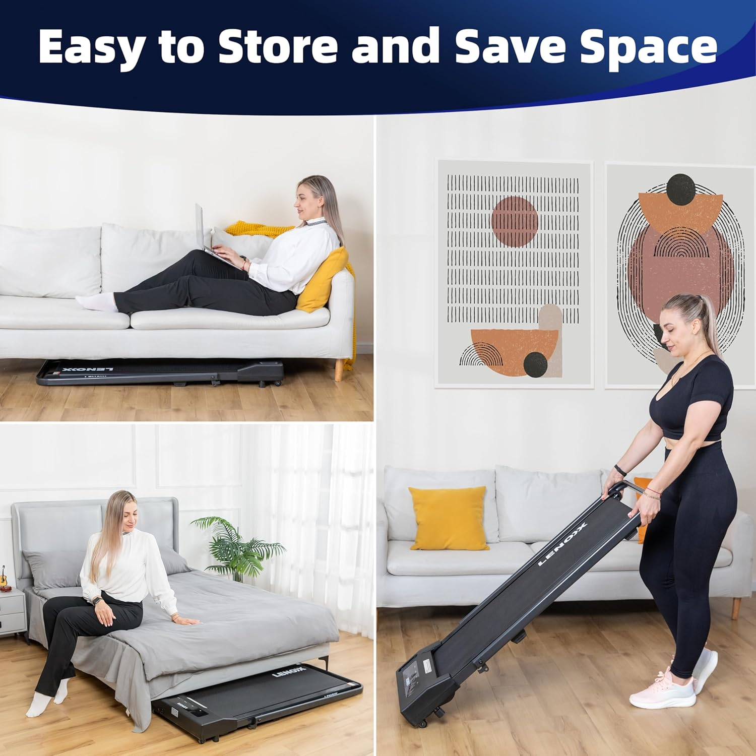 Lenoxx 2HP Walking Pad Treadmill W/Remote, Handrail, and Tablet Holder image number 6