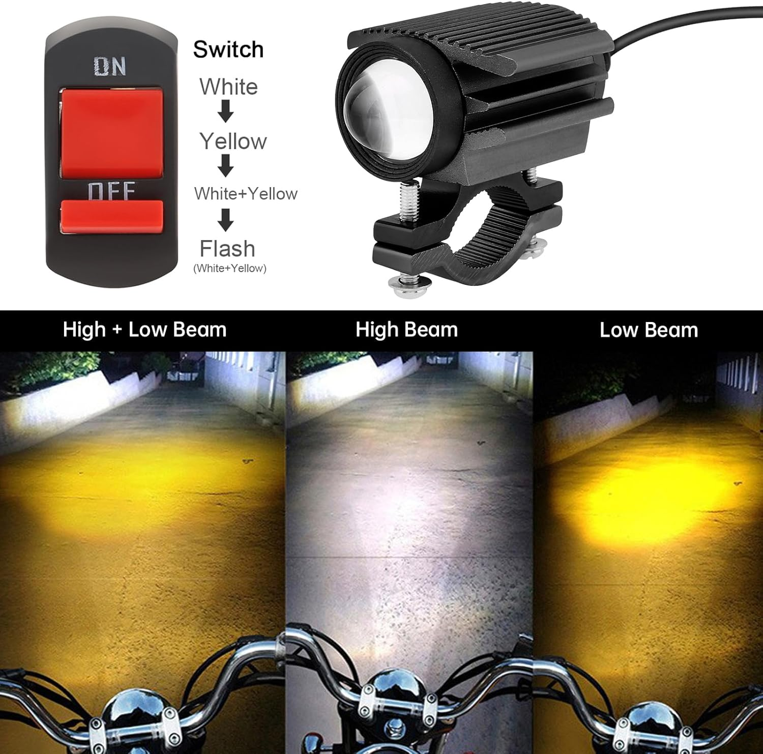 Windance 2PCS Motorcycle LED Headlight,32W 4 Modes Hi/Lo Beam Yellow White 6500K Waterproof Aux Spotlight for Tractor Truck/Atv UTV Suv/Boat 9V-85V (Black2Pcs) image number 2