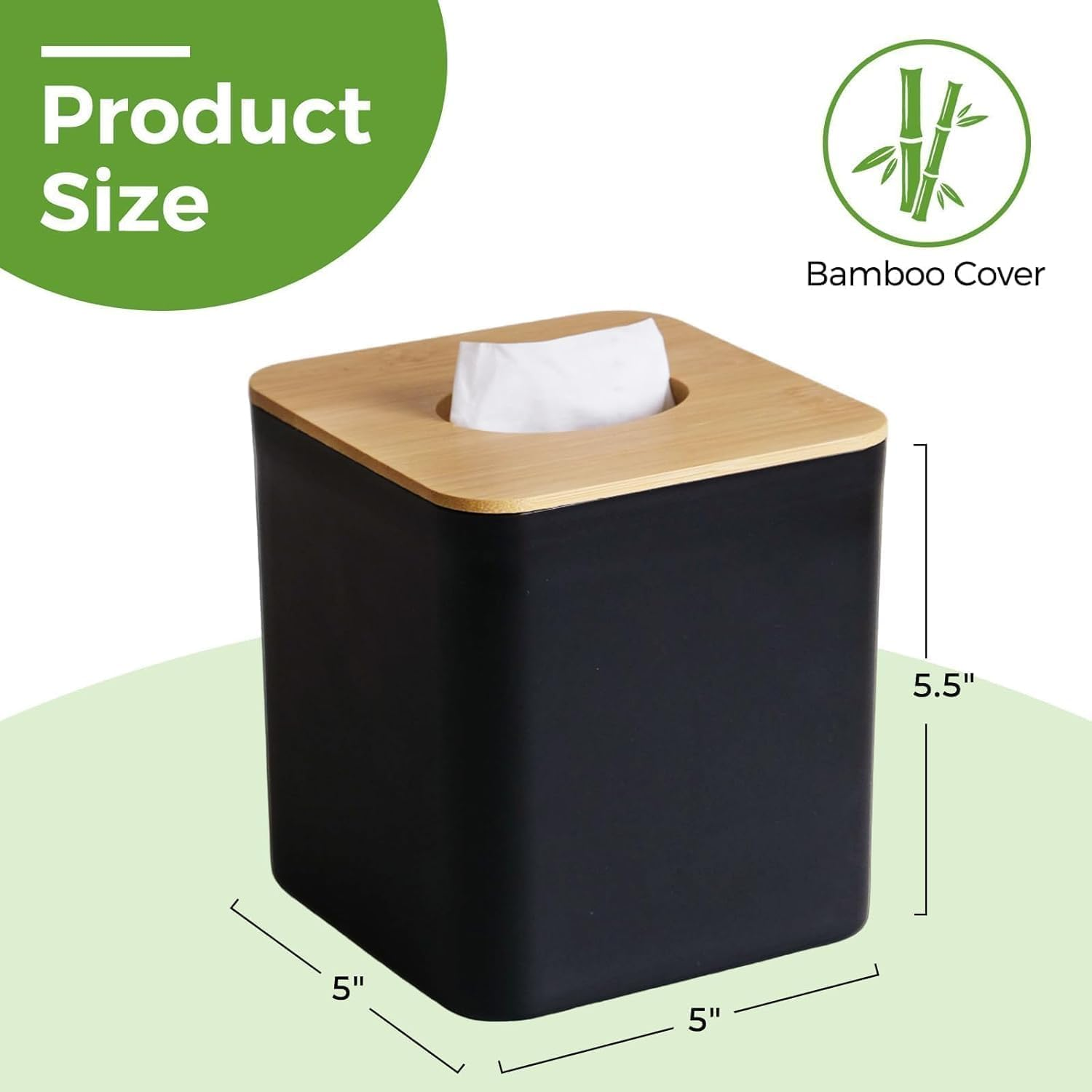 Tissue Box Cover Square, Black Tissue Box Holder with Bamboo Cover Plate, Cube Tissue Box Cover for Desk Accessories, Tissue Holders Decorative Square Tissue Box Tissue Holders for Bathrooms Bedrooms image number 4