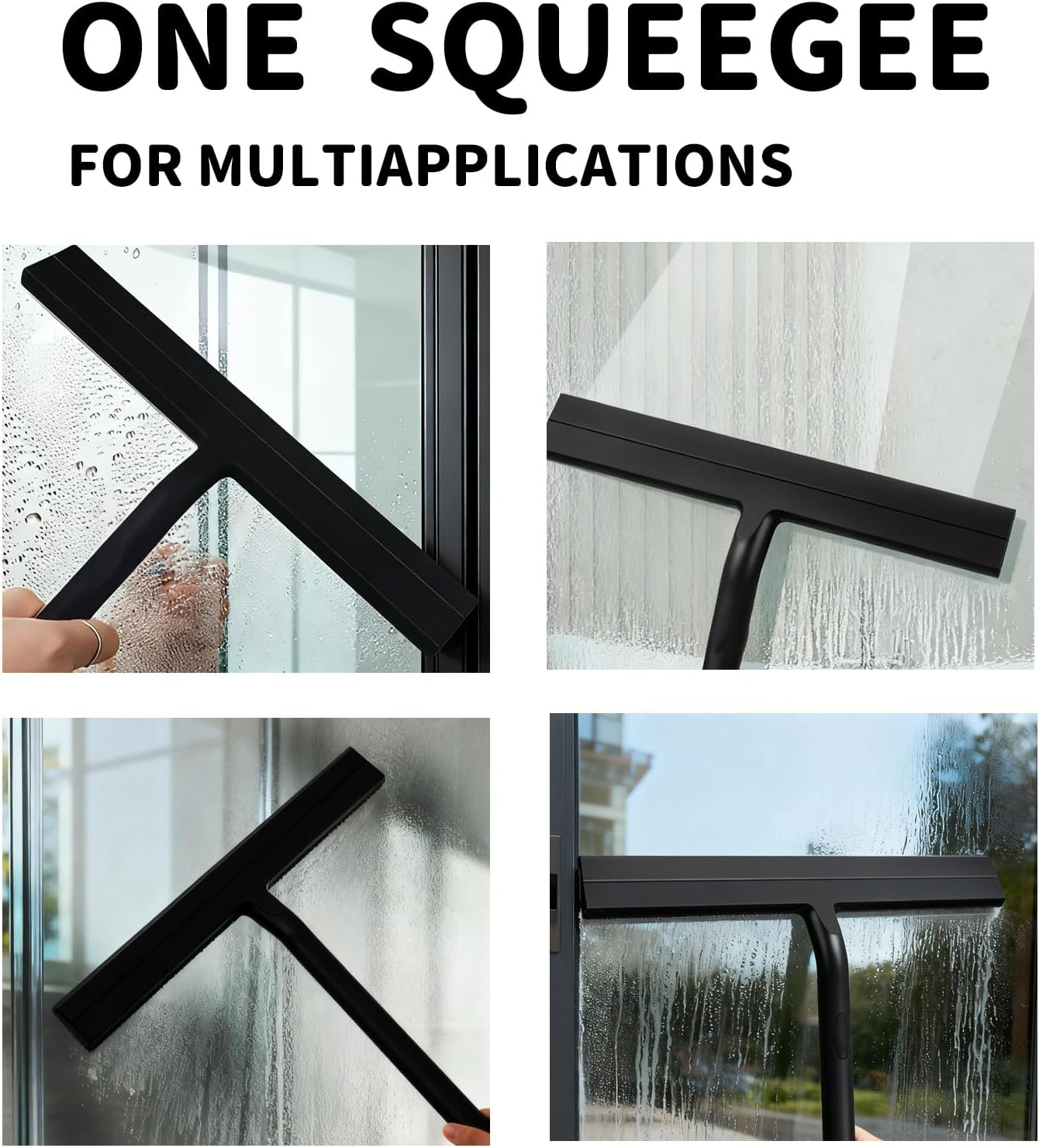 Shower Squeegee with Stainless Steel Core, Silicone Shower Screen Cleaner with 2 Hooks, Black Window Squeegee Scraper with Handle for Home & Car Mirror Glass Doors Screen Windows Cleaning image number 5