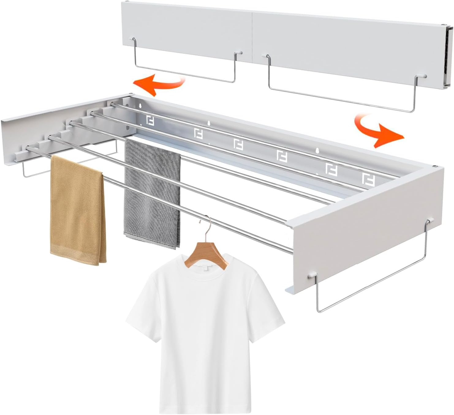 Wall Mounted Drying Rack, Collapsible Drying Racks for Laundry, Collapsible Laundry Drying Rack, 5 Stainless Steel Rods, Folding Indoor/Outdoor Drying Rack Clothing, 31.5'' Wide