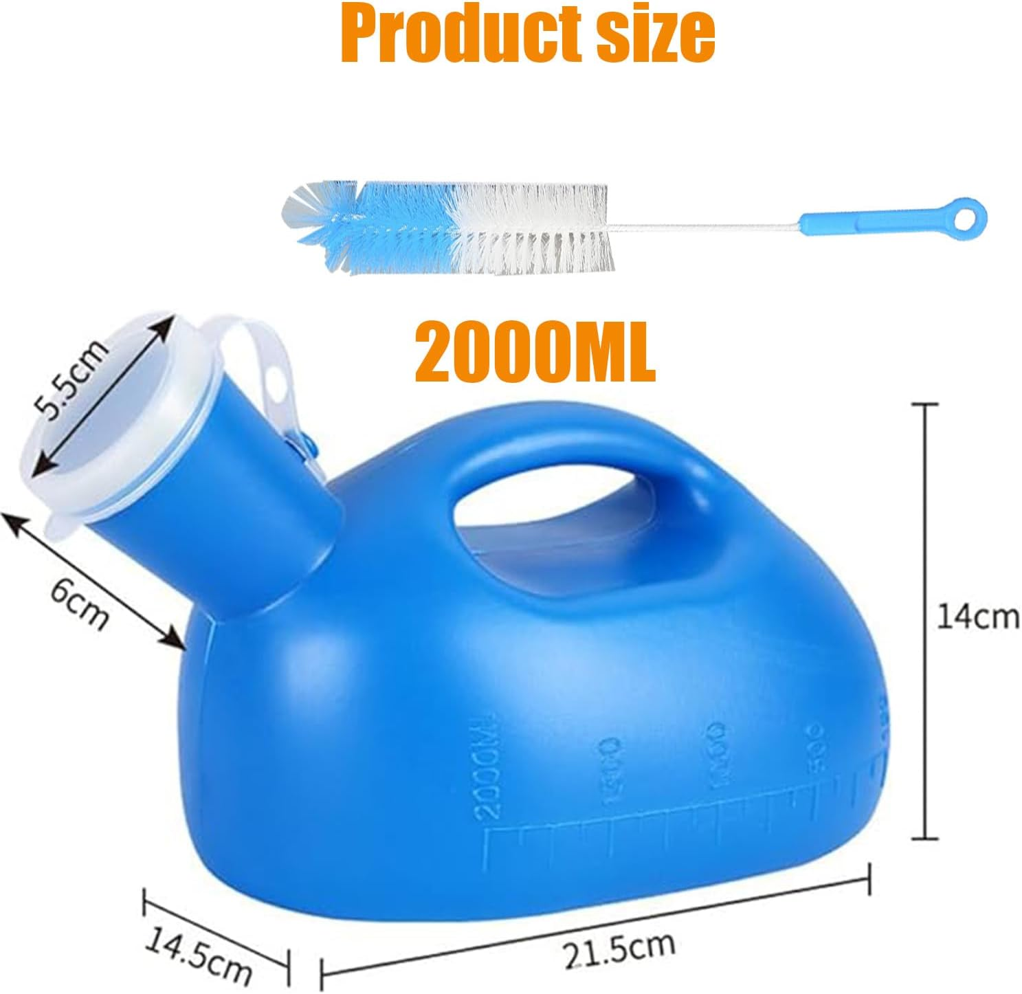 2000ML Portable Urinal for Men and Women, Spill Proof Urine Bottles for Men, Thick Large Pee Bottle with Long Tube and Lid image number 5