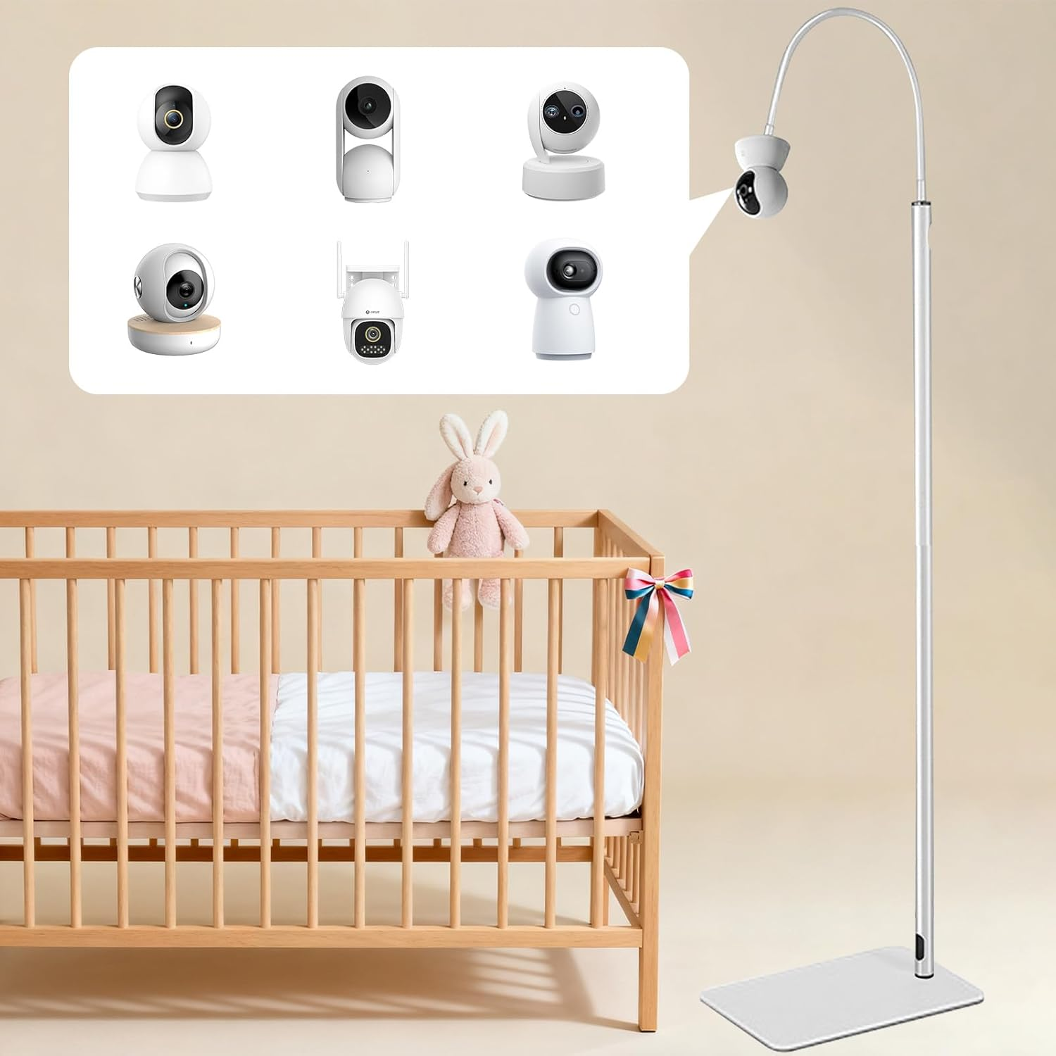 Baby Monitor Floor Stand Holder,Infant Gadgets Compatible All Cameras with 1/4 Screw, Height Adjustable & Universal Mount Secure,Baby Monitor Mount Secure (Baby Monitor Floor Stand Holder) image number 5