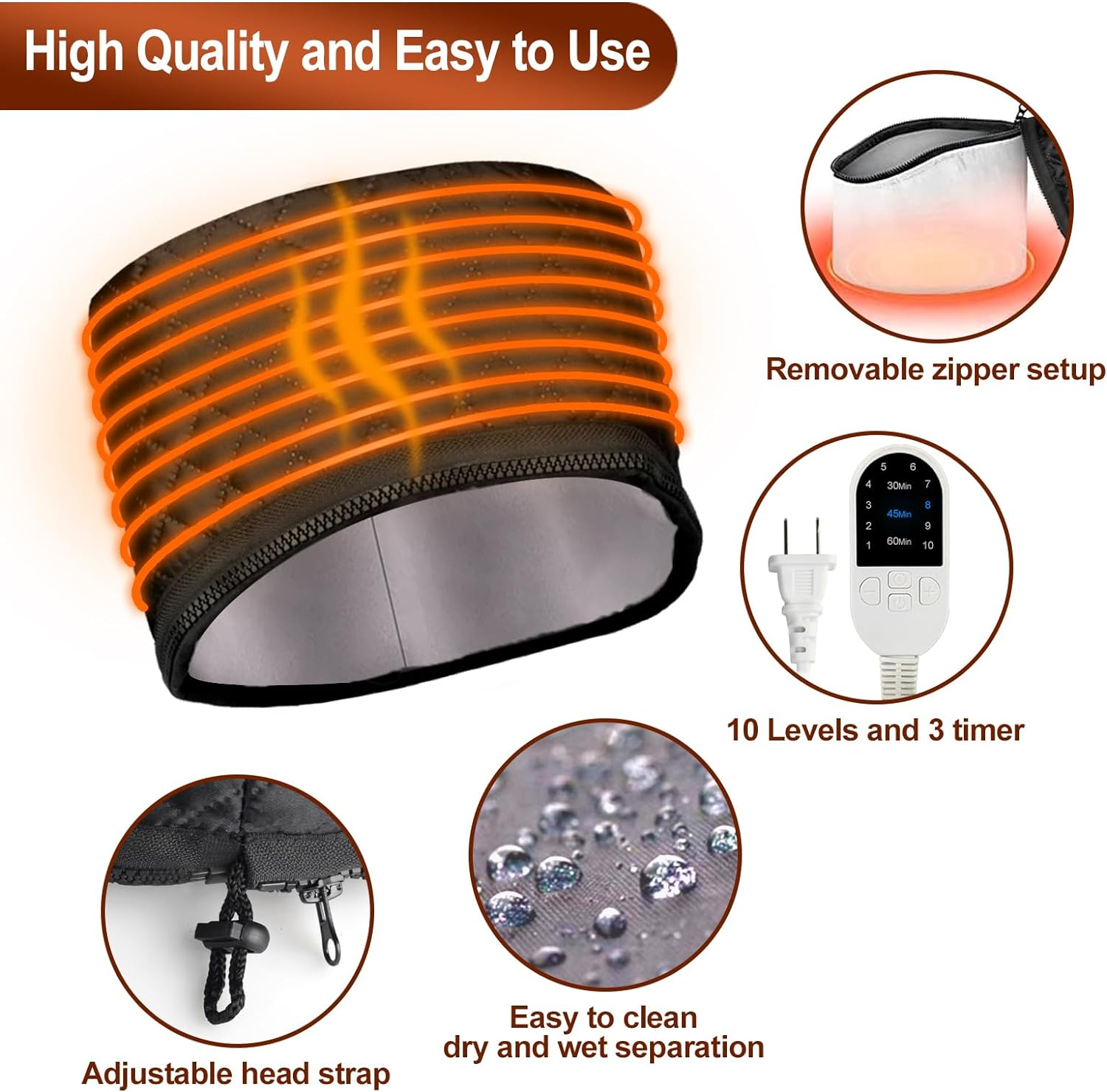 Heat Cap for Deep Conditioning, Adjustable Temperature Hair Steamer Speeds Drying Time - 10-Level Quick Heating, Great for Hair Treatment at Home image number 4