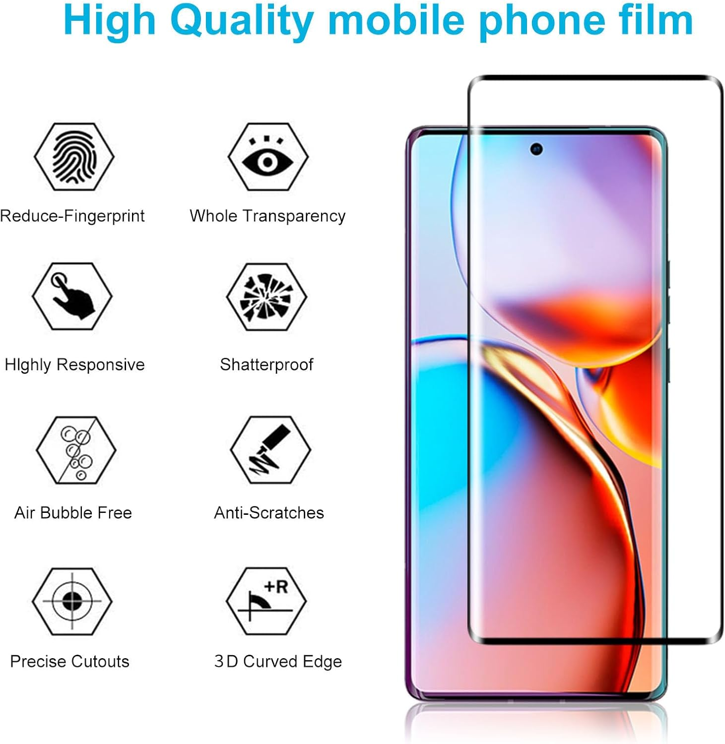 Didisky 3 Pack Tempered Glass Screen Protector for Motorola Moto Edge plus 2023, anti Scratch, 9H Hardness, No Bubbles, High Definition, Case Friendly, Transparent image number 1