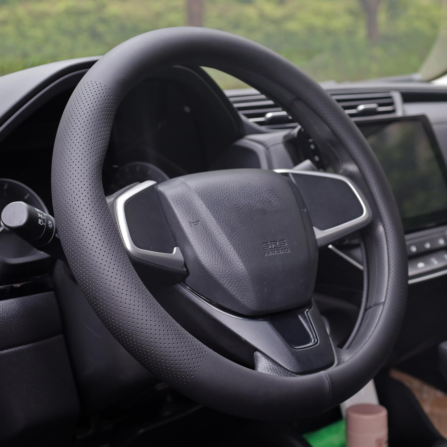 XHRING Car Steering Wheel Cover for Toyota Tacoma 2012-2024 Tundra 2000-2024 4Runner 10-2024 Sequoia 14-2024 2/4 Door SR5 Trail Limited Platinum TRD Pro off Road 4X4 Sport Accessories, Leather Black L image number 3