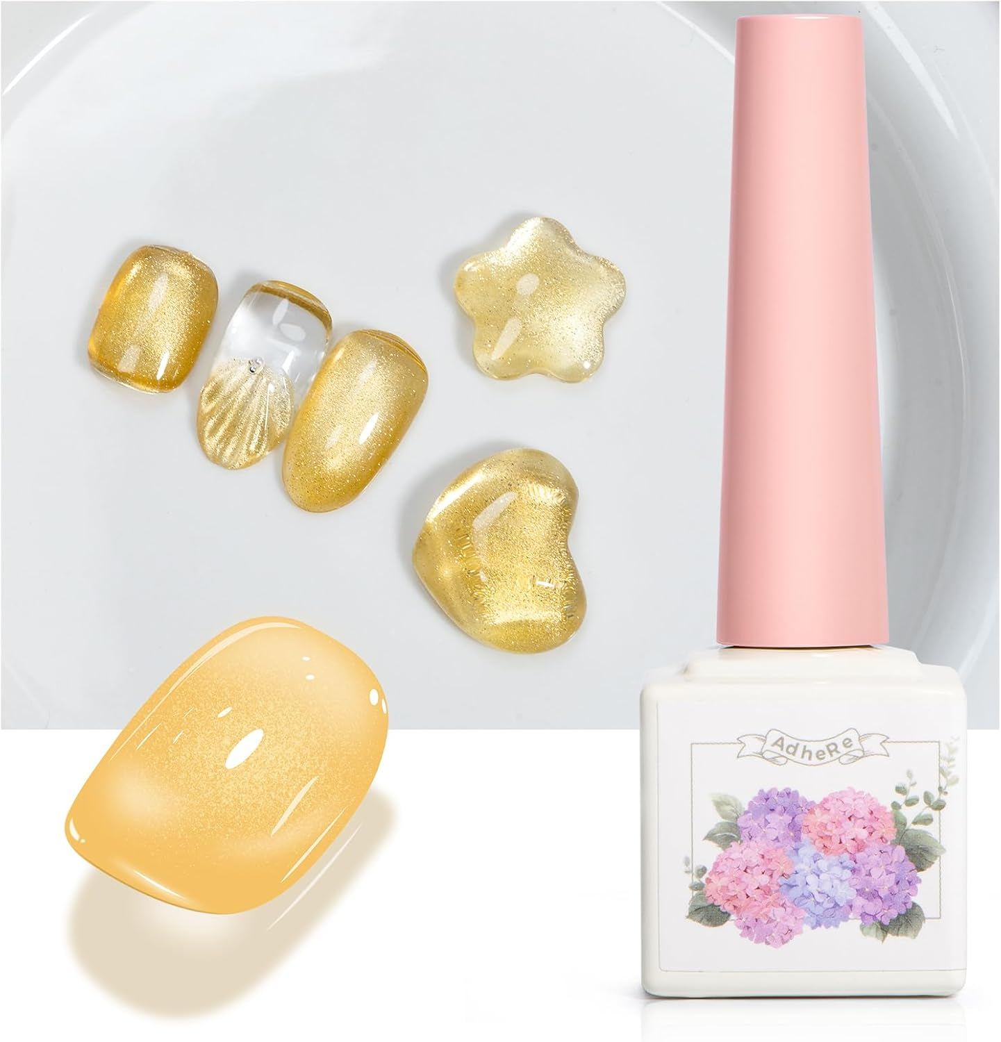 ADHERE Galaxy Cat Eye Series - 12Ml Cat Eye Gel Nail Polish 1Pc Holographic Magnetic Gel Polish, Soak Off, for Manicure Salon DIY at Home (Gold Calendula)