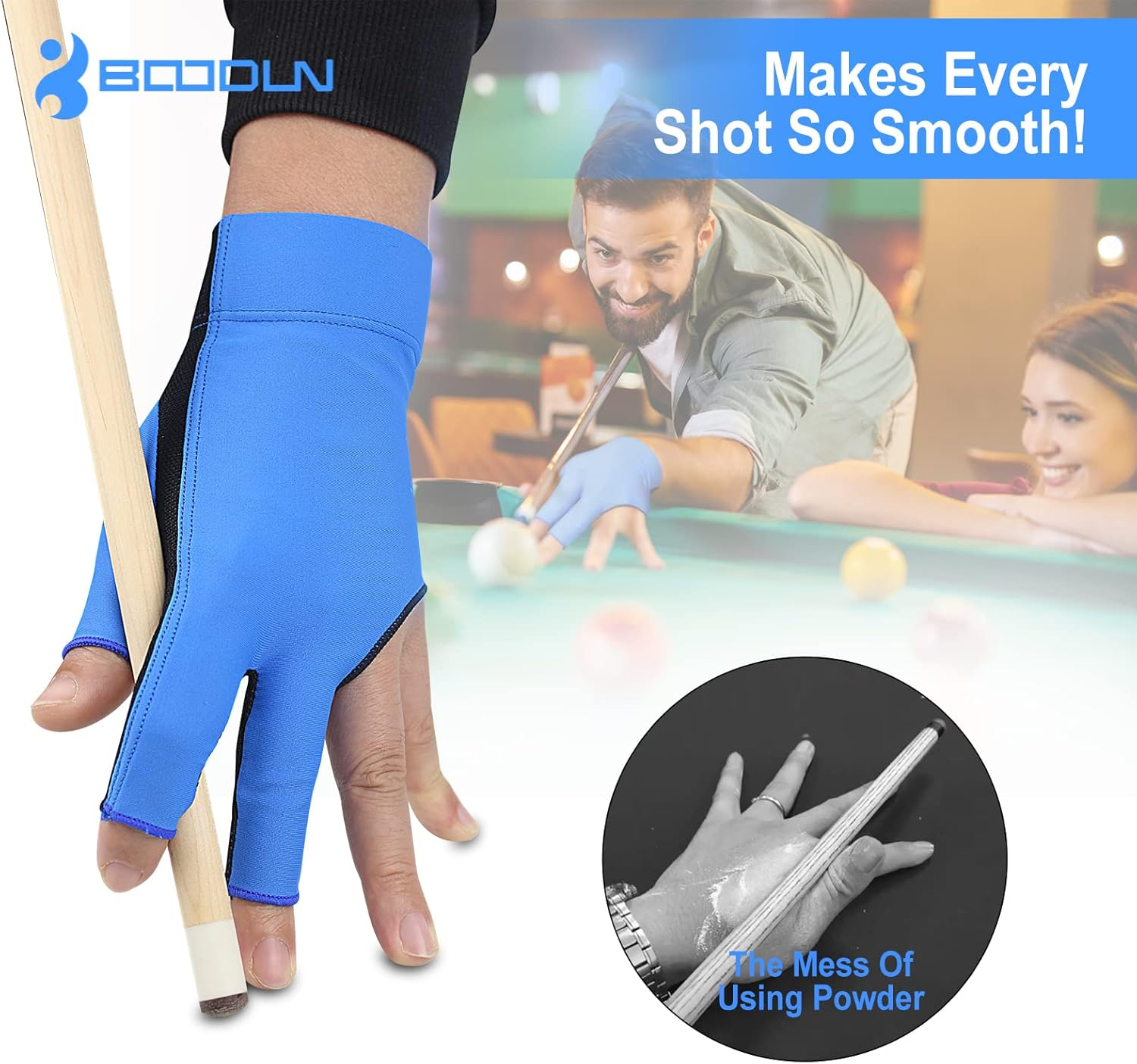 YFY Billiards Glove 3 Finger Pool Glove for Left Hand, Durable Double Stitched, Snooker Cue Sport Glove Popular Sizes for Men & Women image number 3