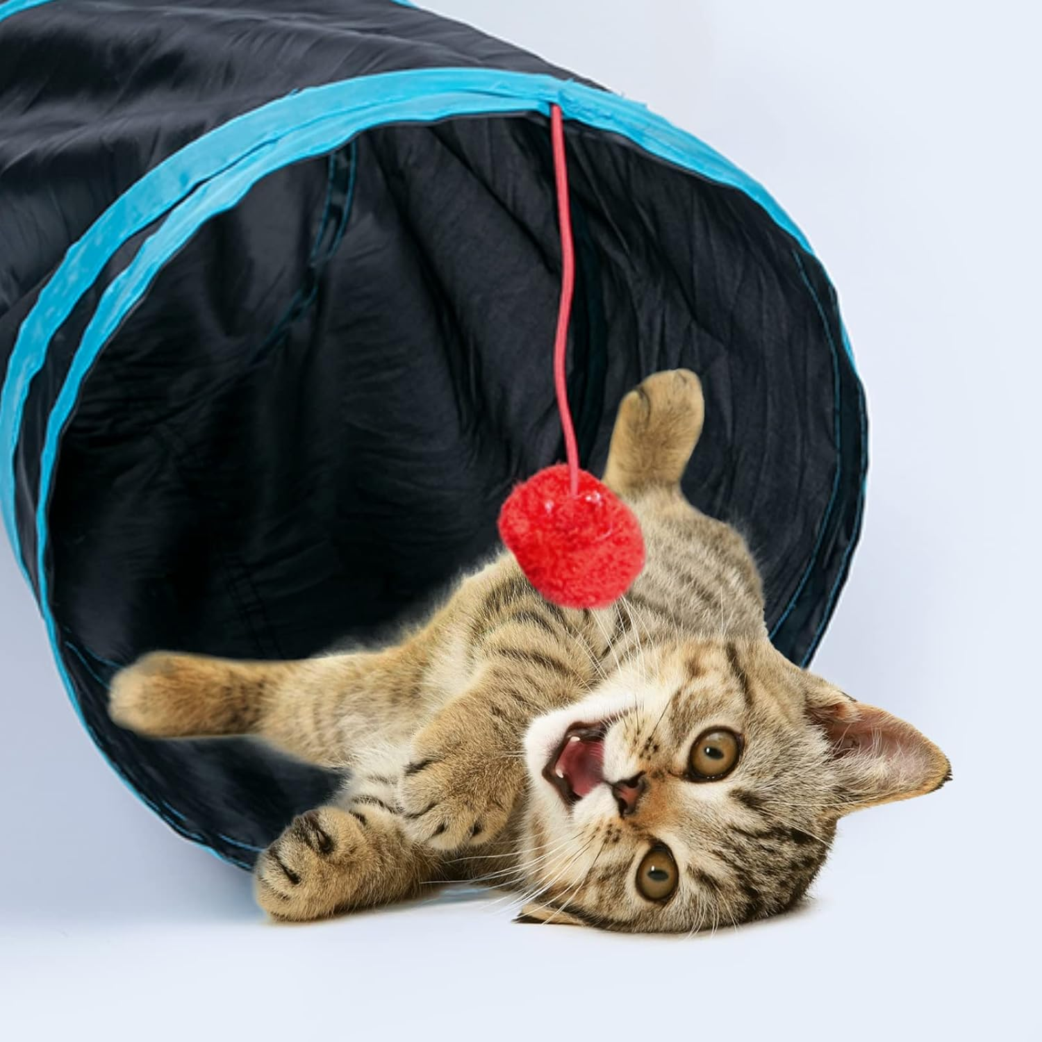 Sheldamy Cat Tunnel, 2-Way Collapsible Play Tunnel, Interactive Toy Maze for Small Animals, Suitable for Kittens, Puppies, Rabbits, Ferrets, Blue & Black - 2 Way Multicolor image number 2