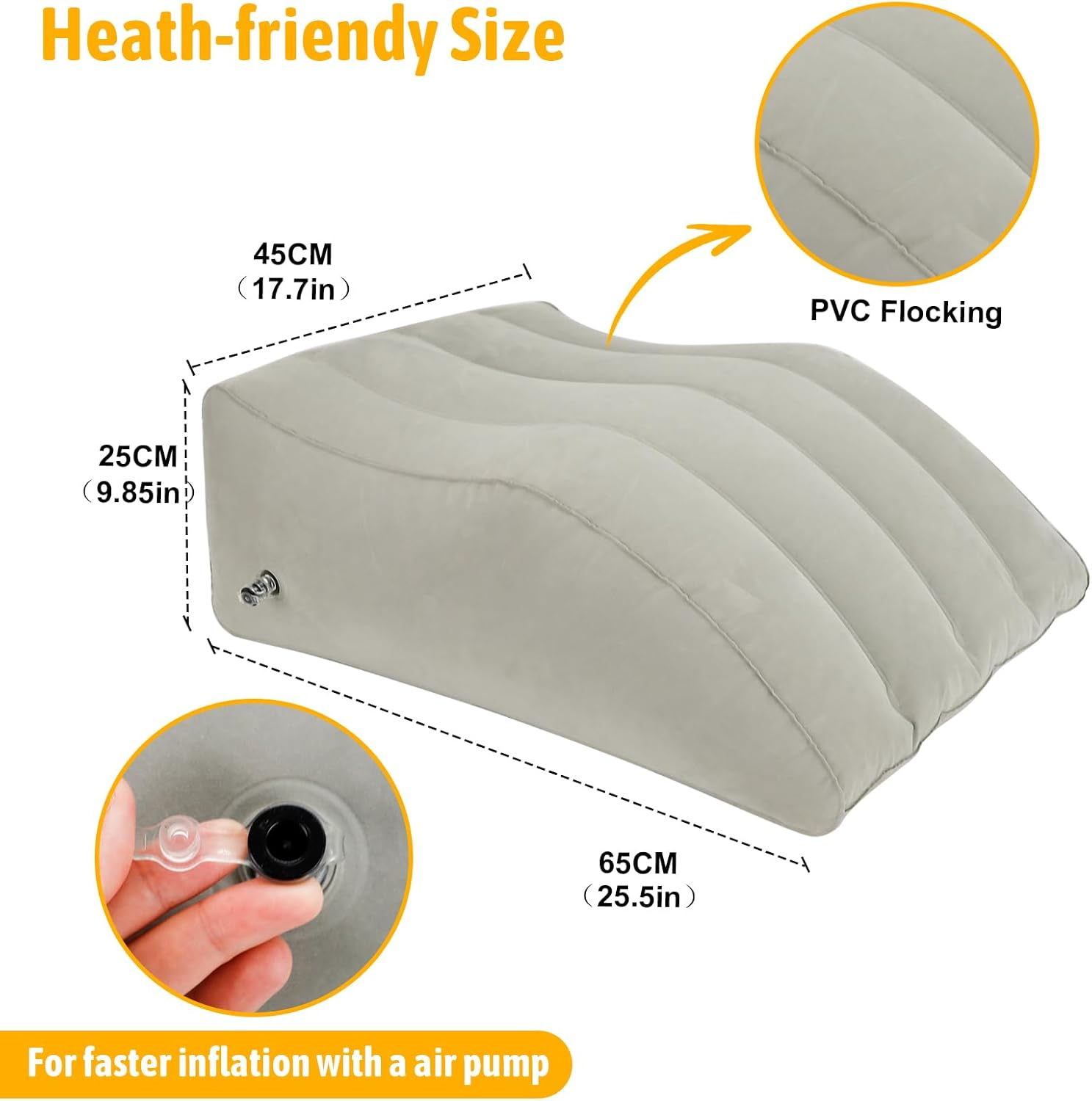 Bloomoja Inflatable Leg Elevating Pillow, Leg Wedge Pillow for Swelling, Blood Circulation, Back Pain, Edema Relief, Leg Support Pillow for after Surgery, 25.5" X 17.7" X 9.8", Grey image number 3