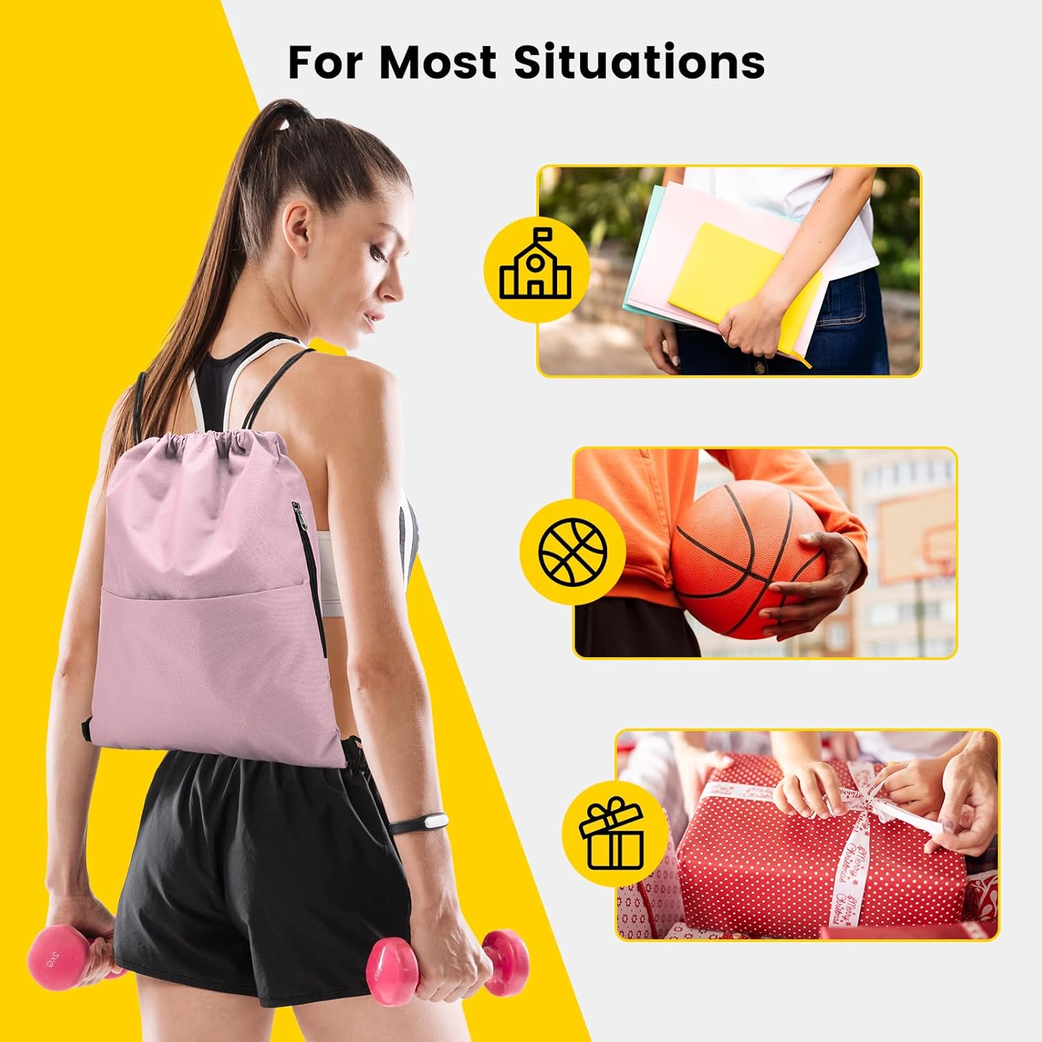 Vorspack Drawstring Backpack Water Resistant String Bag Sports Sackpack Gym Sack with Side Pocket for Men Women - Blue image number 6