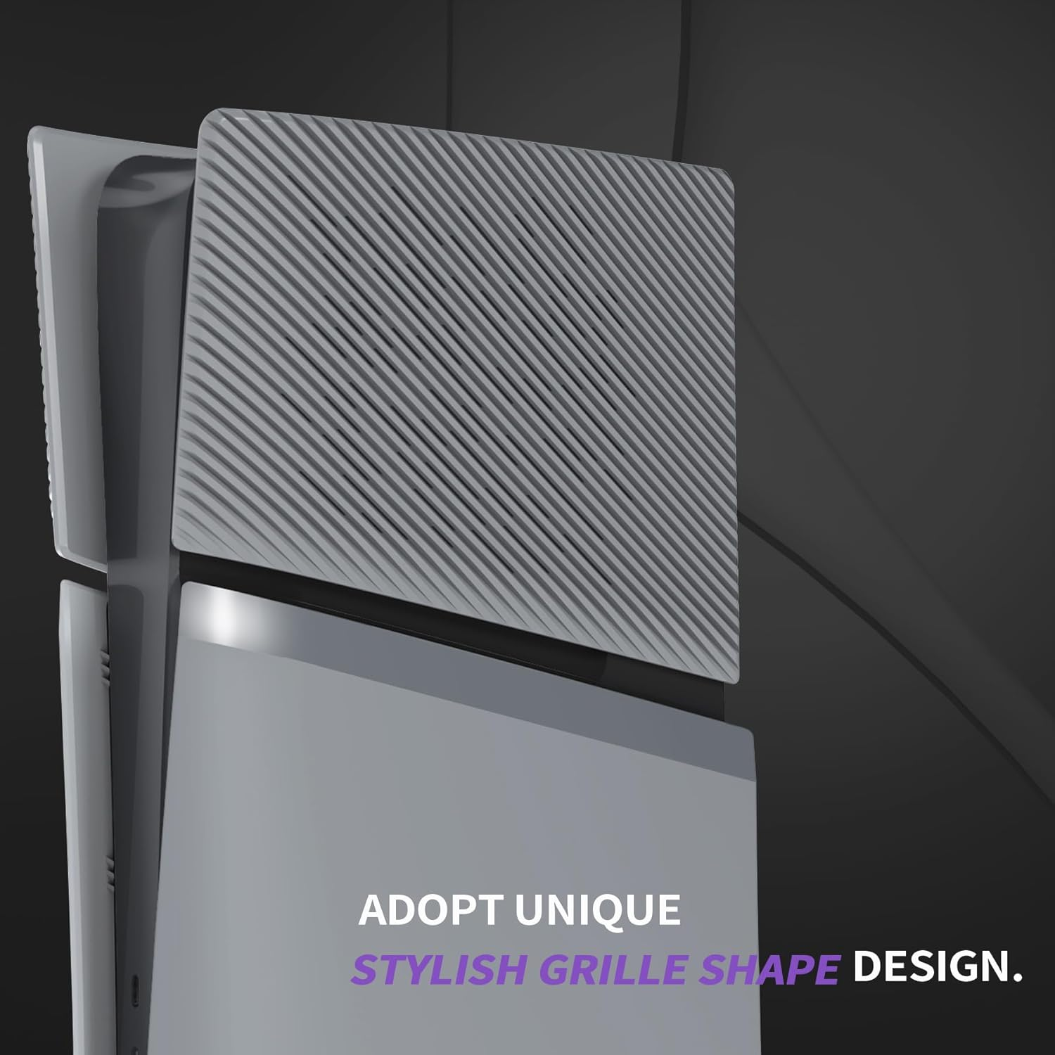 Extremerate Excover Console Replacement Top Bottom Cover Compatible with Ps5 Slim Digital Edition, Side Panel Faceplate Back Plate with Cooling Vent Compatible with Ps5 Slim Digital - New Hope Gray