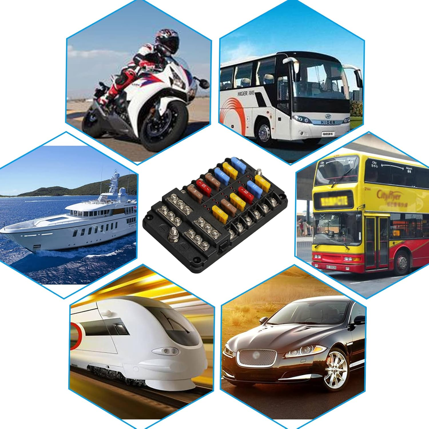 12V Marine Fuse Block: 12 Way Blade Fuse Panel with Ground & 12 Volt Fuse Box for Circuit of Car | Automotive | Boat | RV | RZR image number 1