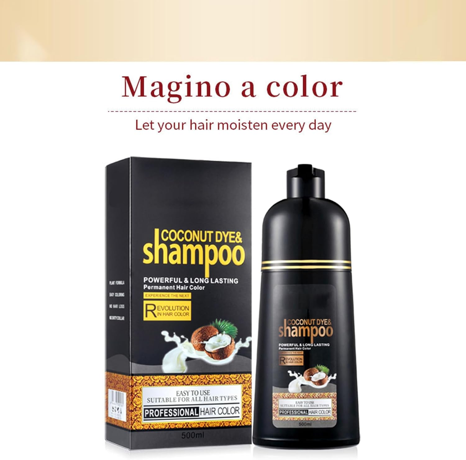 Instant Black Hair Dye Shampoo,Plant Natural Coconuts Oil Organic Hair Dye 100 Black Coverage Quick Coloring Long Lasting Color Shampoo Unisex 500Ml - Dark Brown image number 4