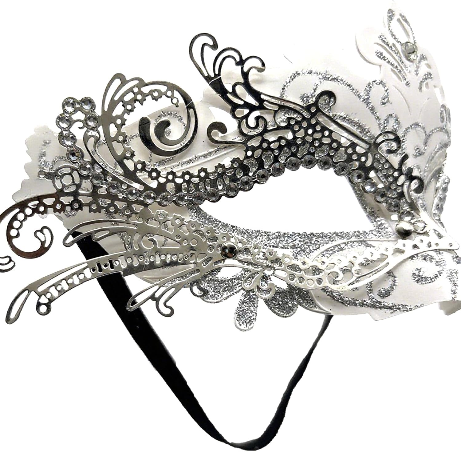Masquerade Mask for Women: Elegant Venetian-Style, a Standout Masquerade Accessory. This 1-Piece White Mask Suits Mardi Gras, Costume Parties&mdash;Adding Glamour to Any Occasion. image number 1